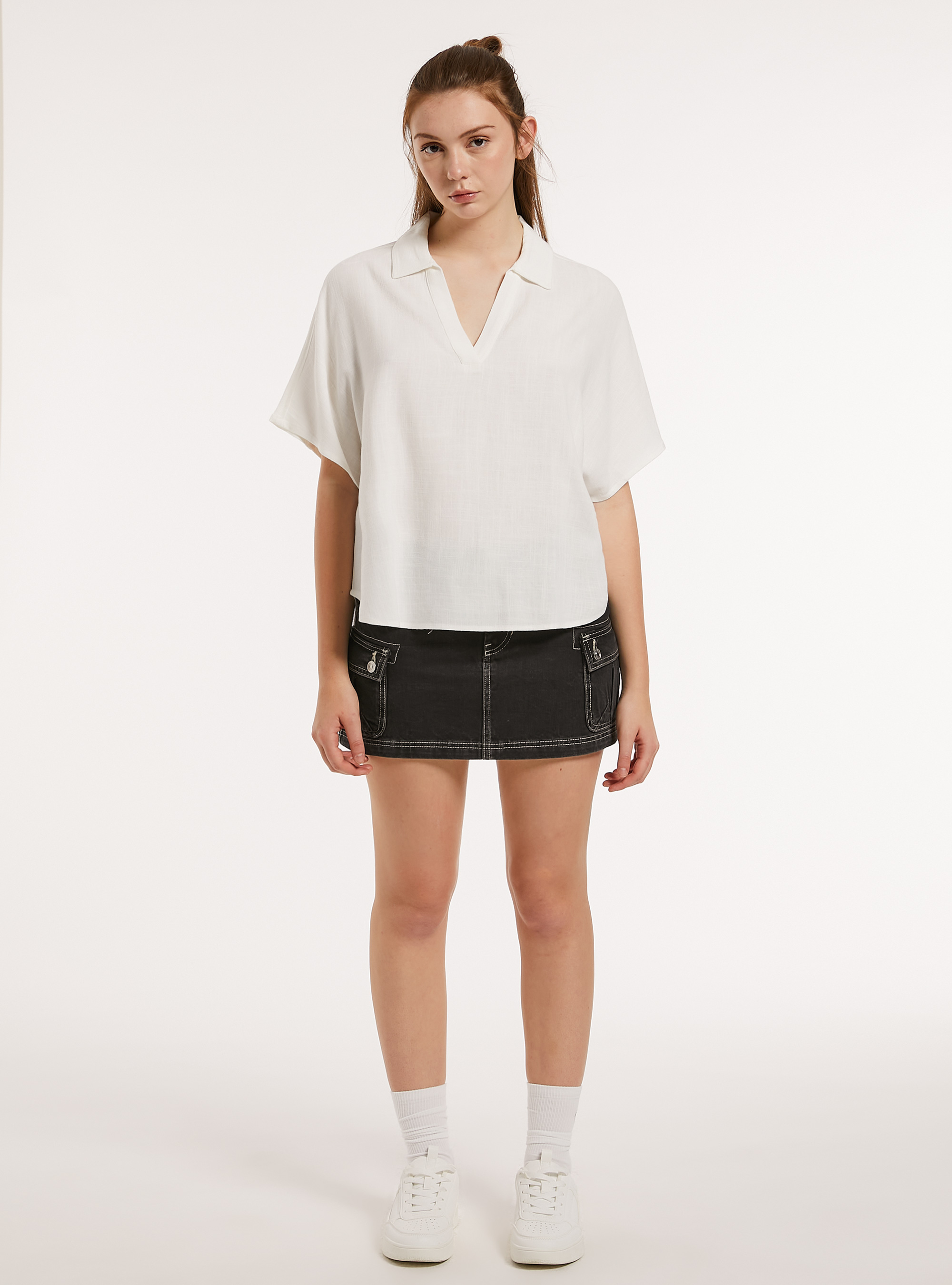 Linen-blend blouse, WH1 OFF WHITE