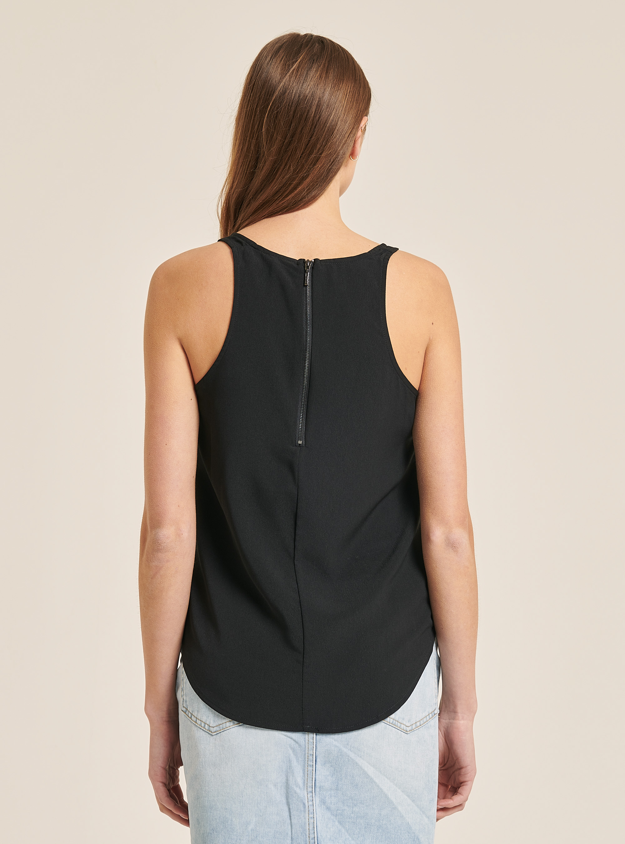Blouse with zipper on the back, BLACK