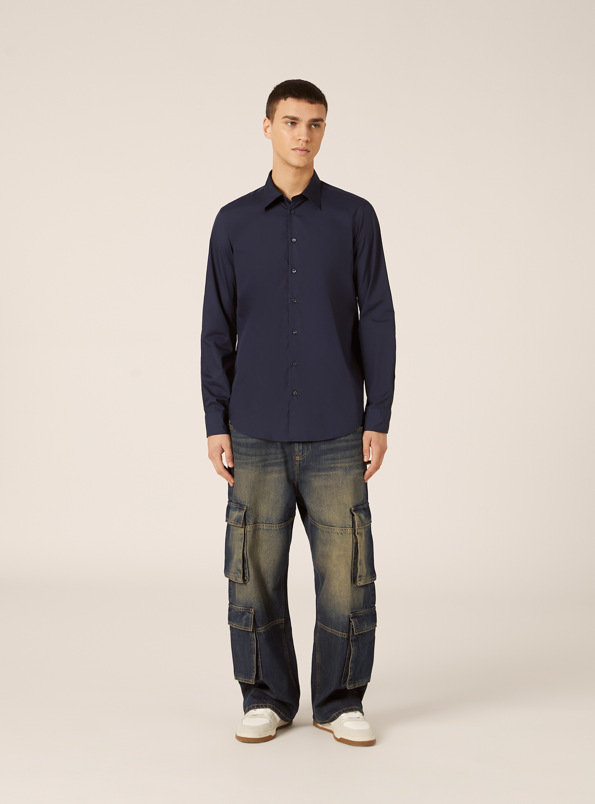 Chemise &agrave; manches longues unie, NA1 NAVY DARK