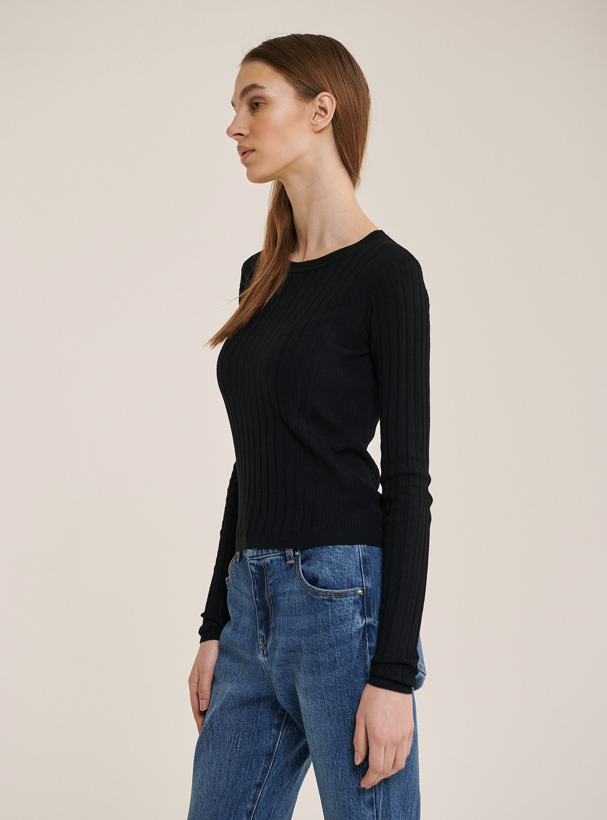 Cropped ribbed pullover, BLACK
