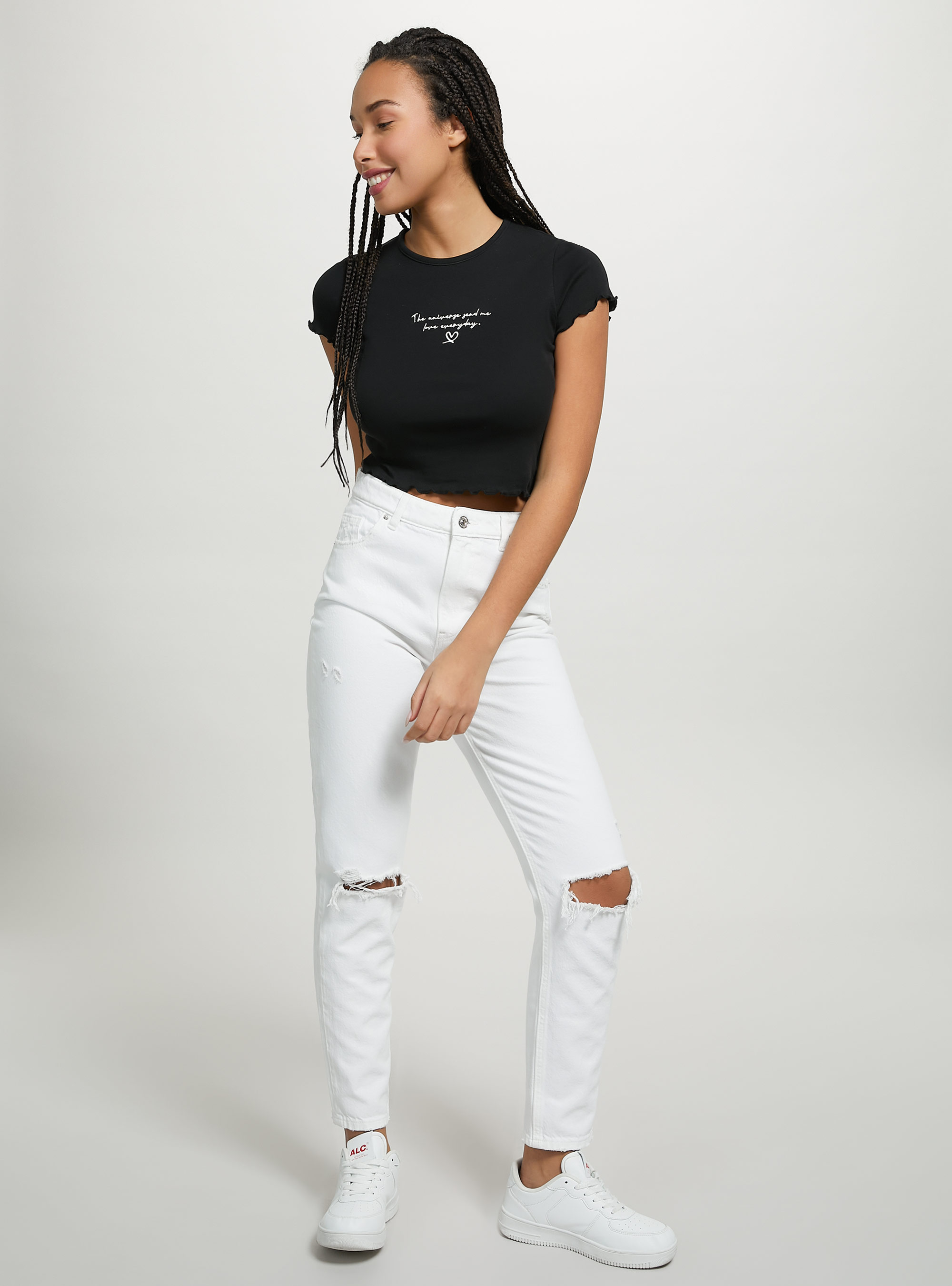 Cotton T-shirt with embroidery, BLACK