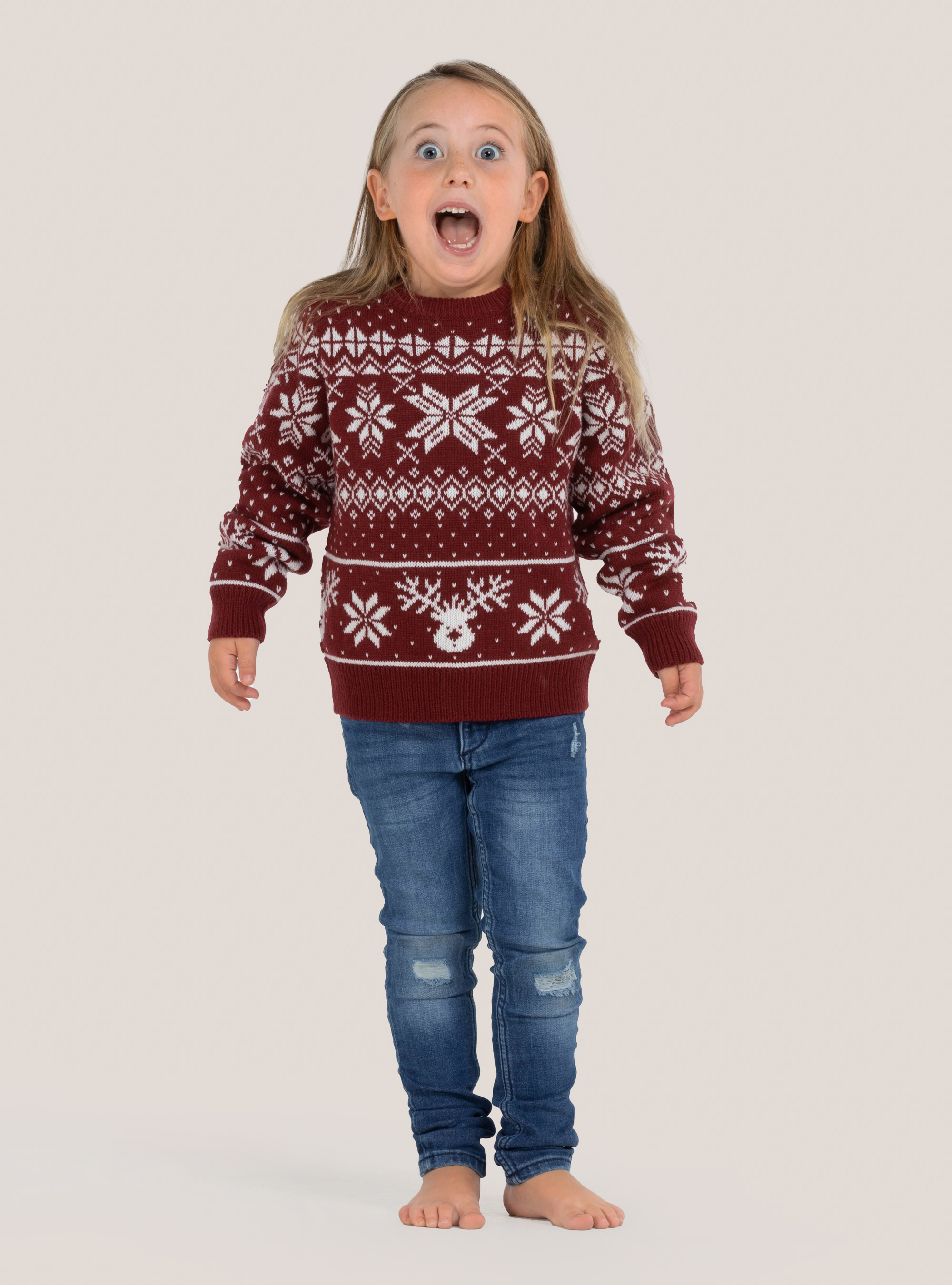 Christmas pullover ''mini me'' with snowflakes, RED
