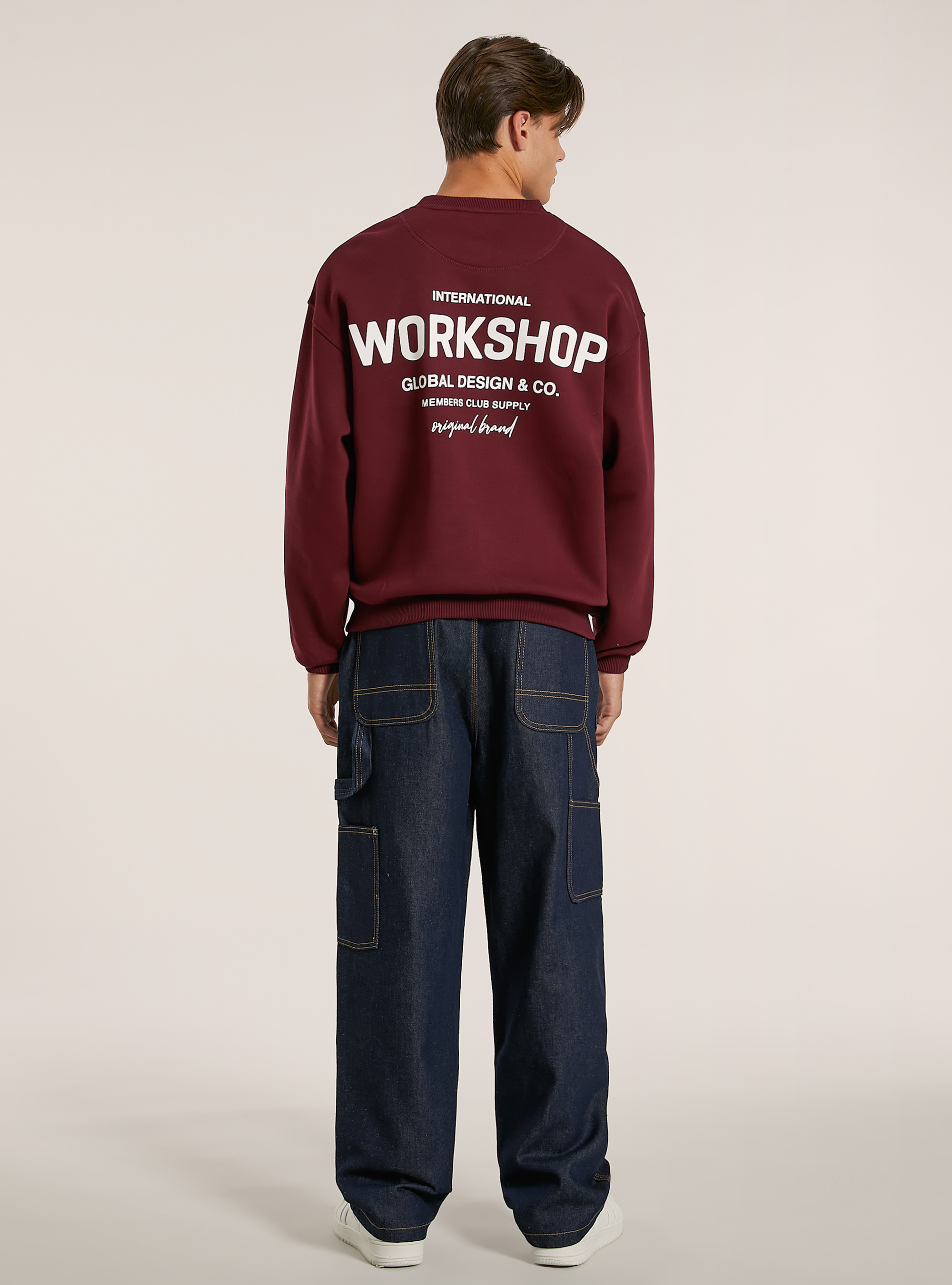 Boxy fit sweatshirt with Workshop print, BO1 BORDEAUX DARK