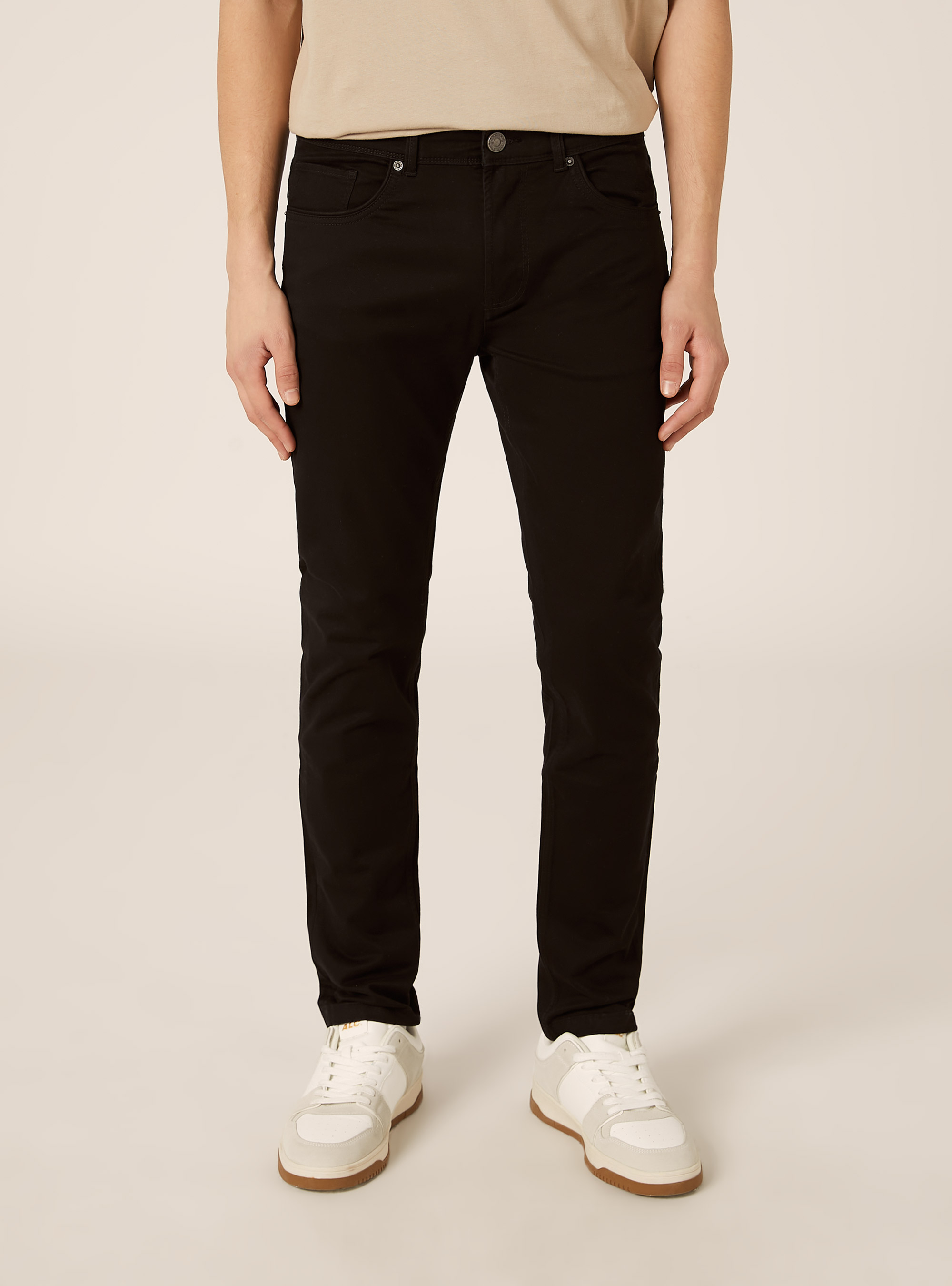 Skinny fit cotton trousers, BK1 BLACK