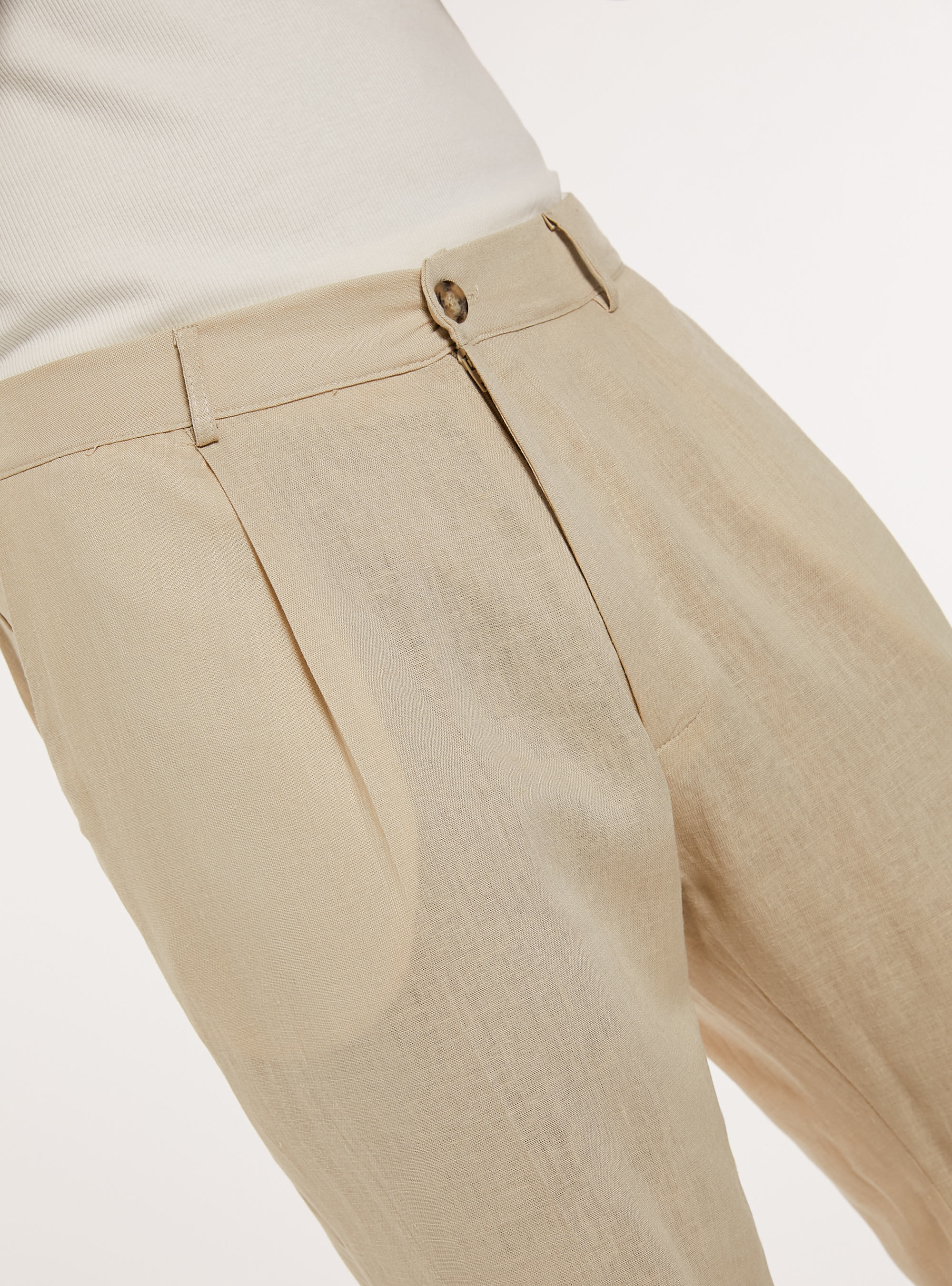 Pantaloni in misto lino, BG2 BEIGE MEDIUM
