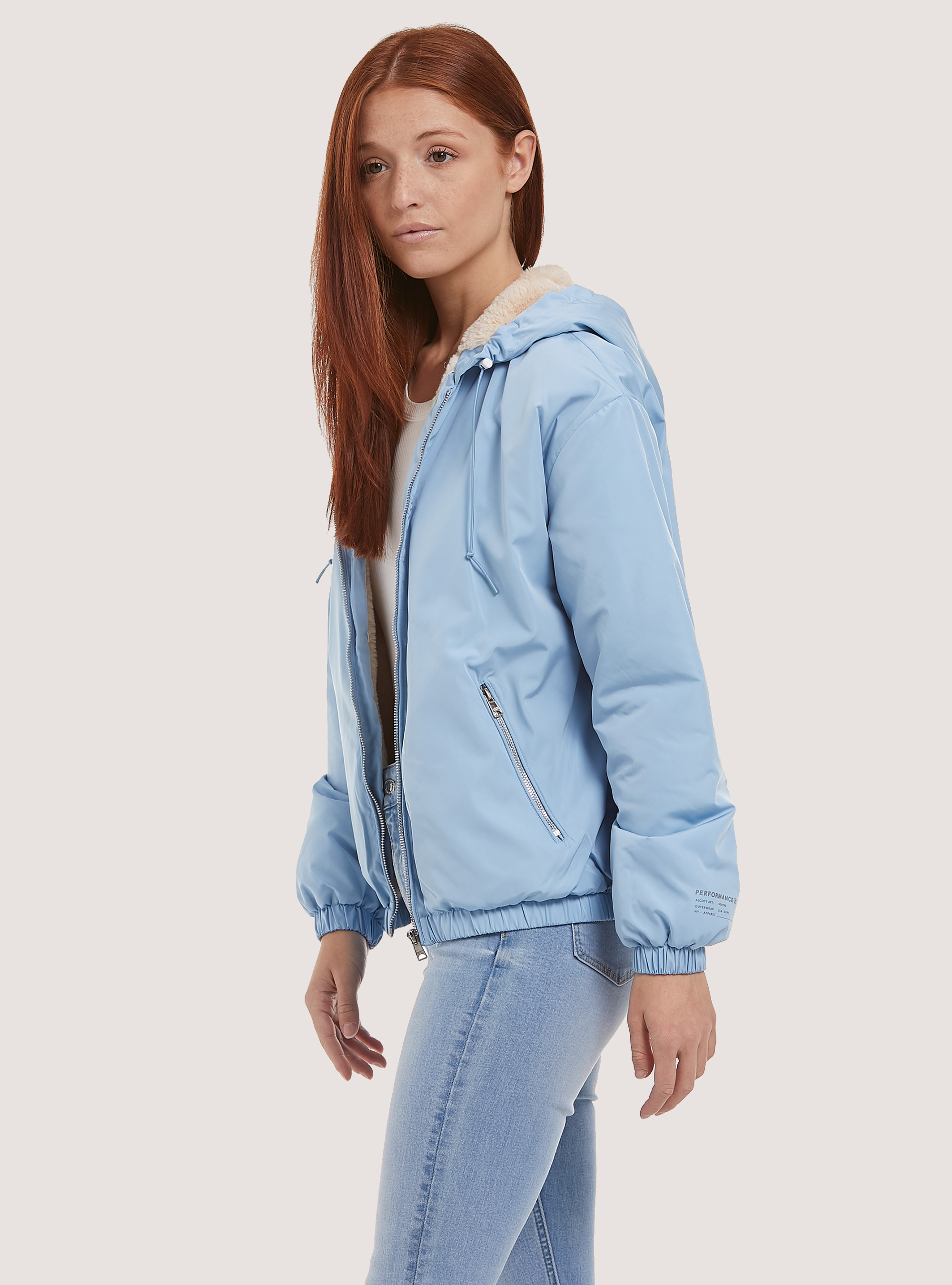 Bomber jacket with faux fur lining, AZ3 AZURRE LIGHT