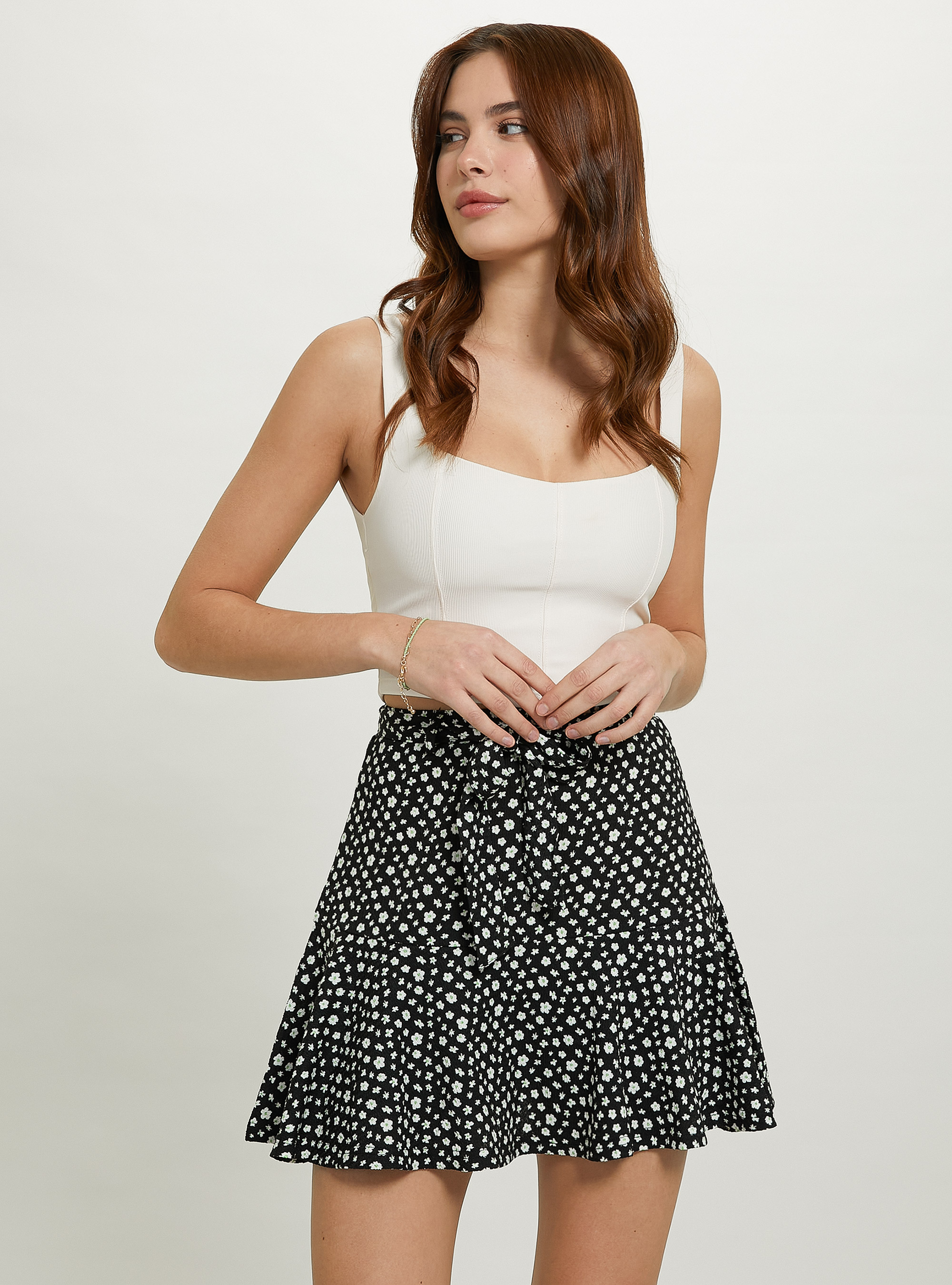 Printed skort with strap, MULTICOLOR