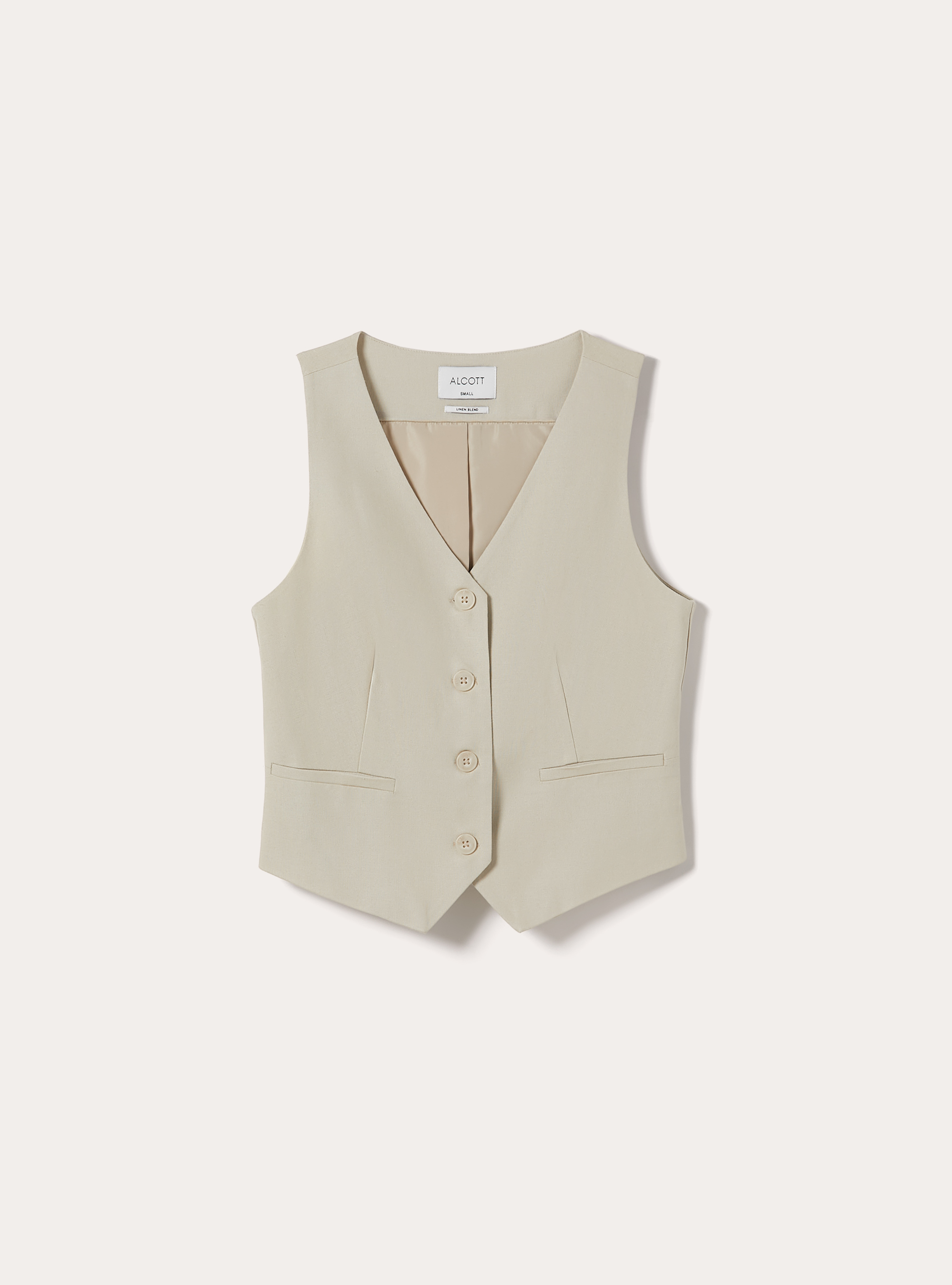 Chaleco en mezcla de lino, MBG2 BEIGE MEL MED