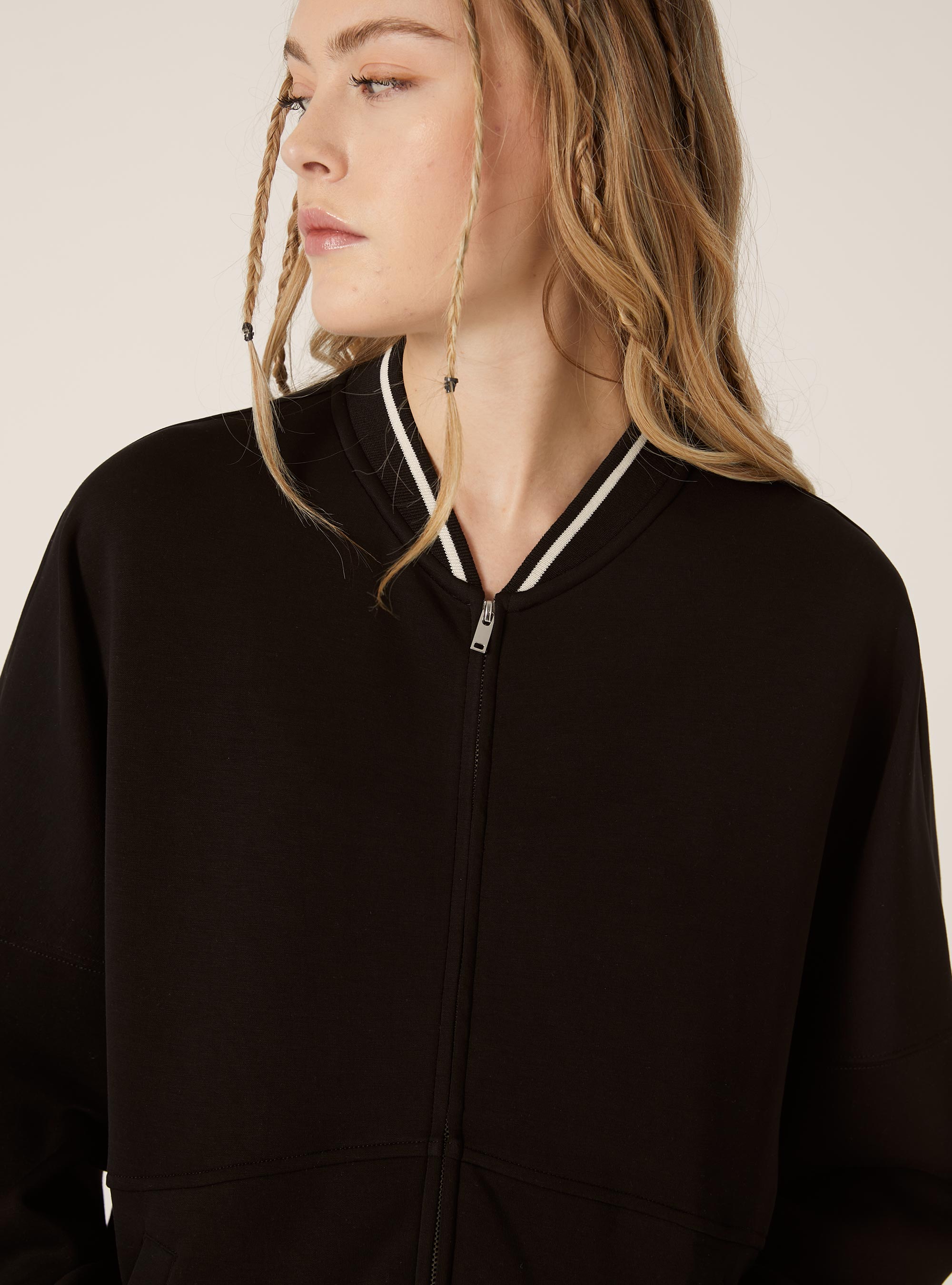 Soft touch zip-up sweatshirt, BK1 BLACK