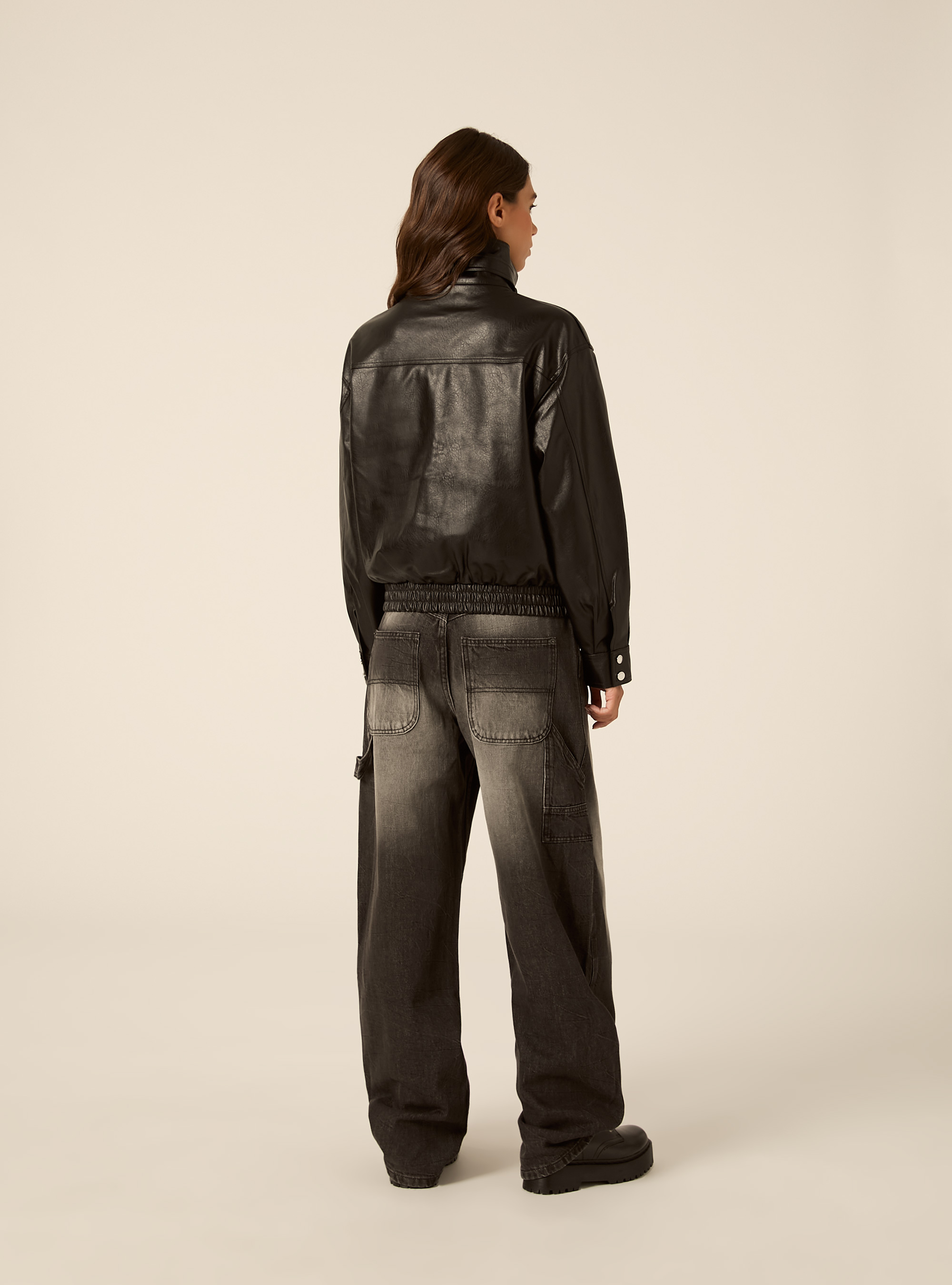 Giubbotto bomber effetto pelle, BK1 BLACK
