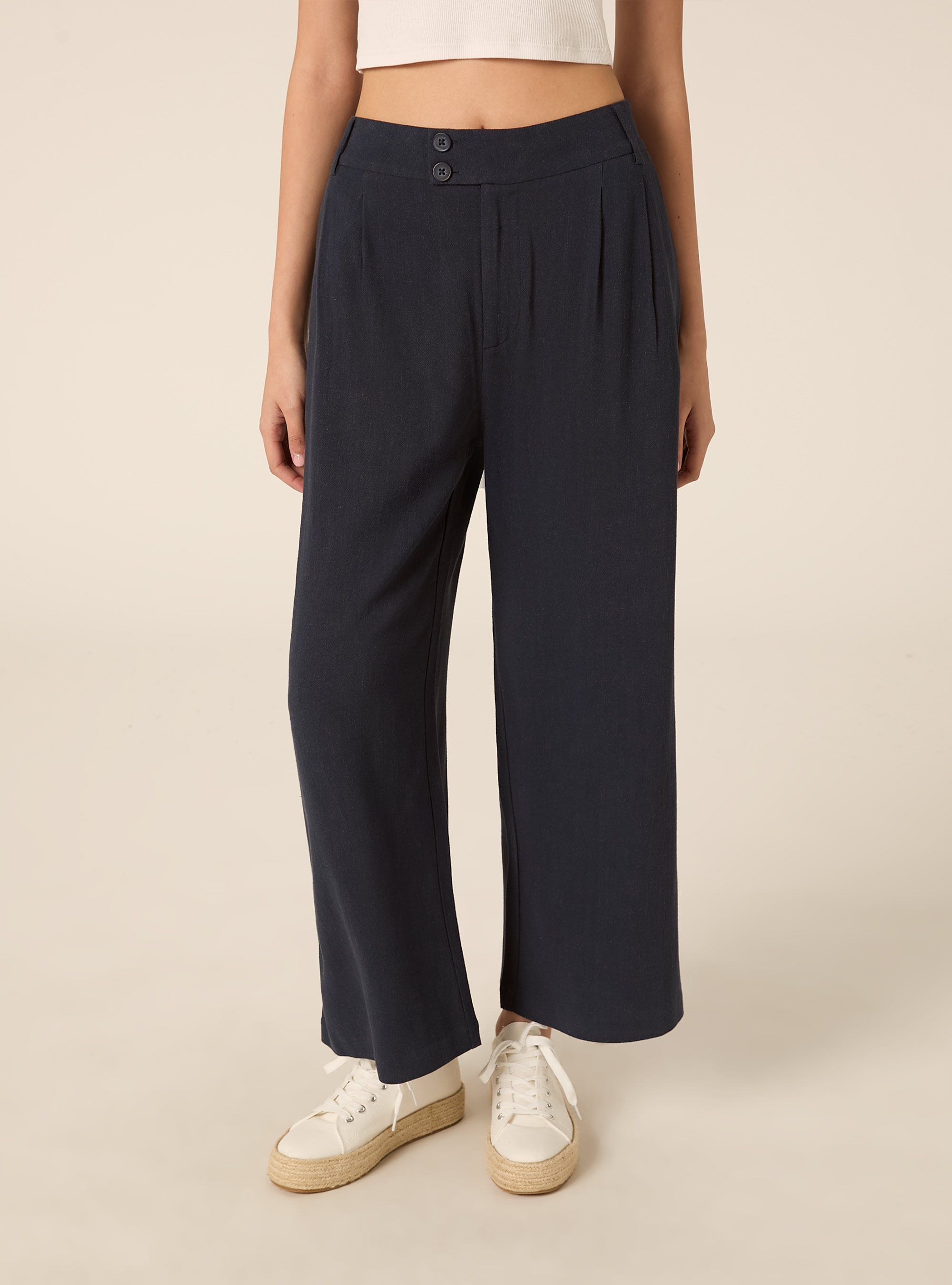 Pantaloni wide leg in misto lino, NA2 NAVY MEDIUM