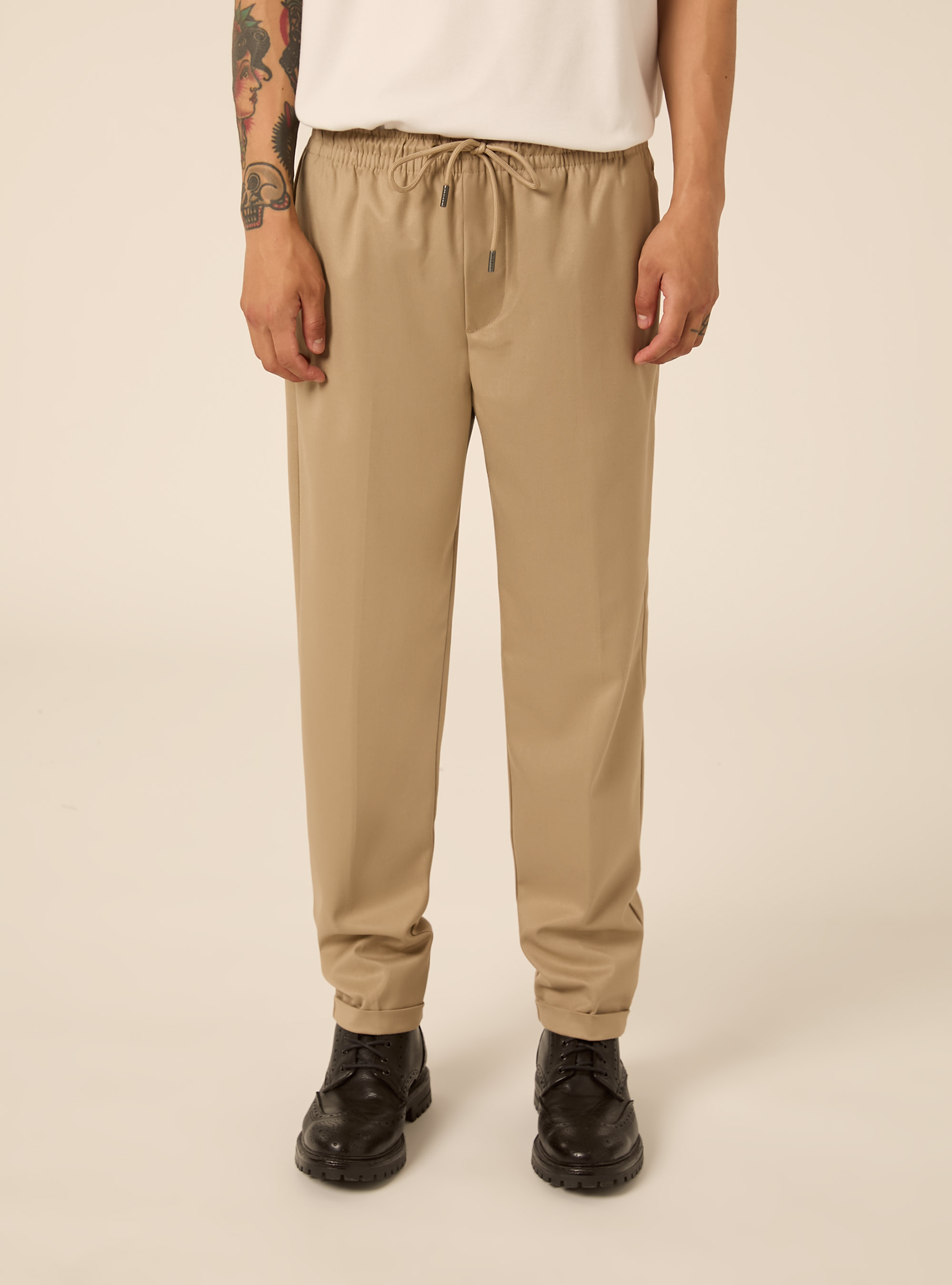 Pantalon jogger de vestir con cintura elastica y cordon, BG2 BEIGE MEDIUM