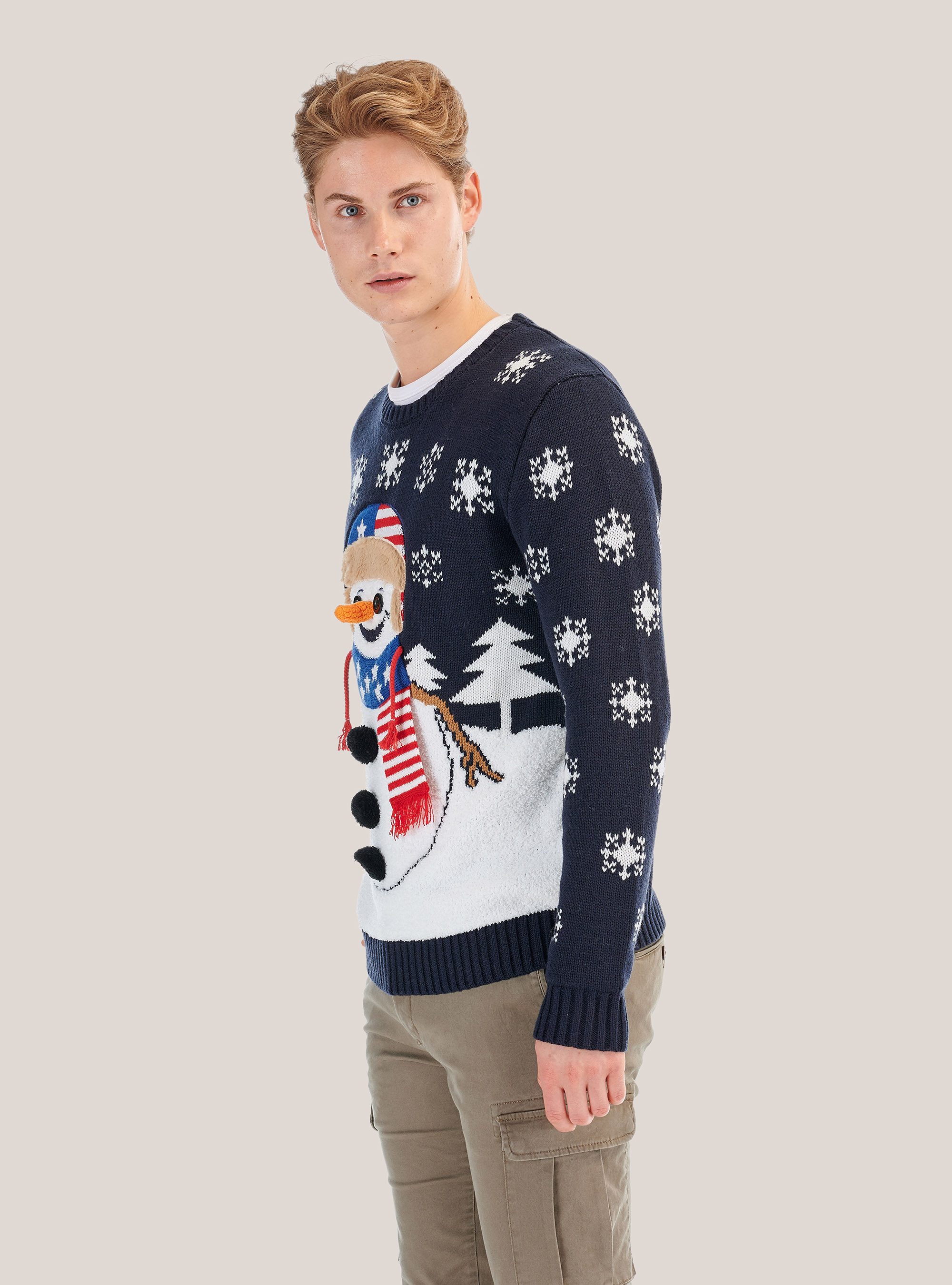 Christmas pullover with snowman, BLUE NAVY
