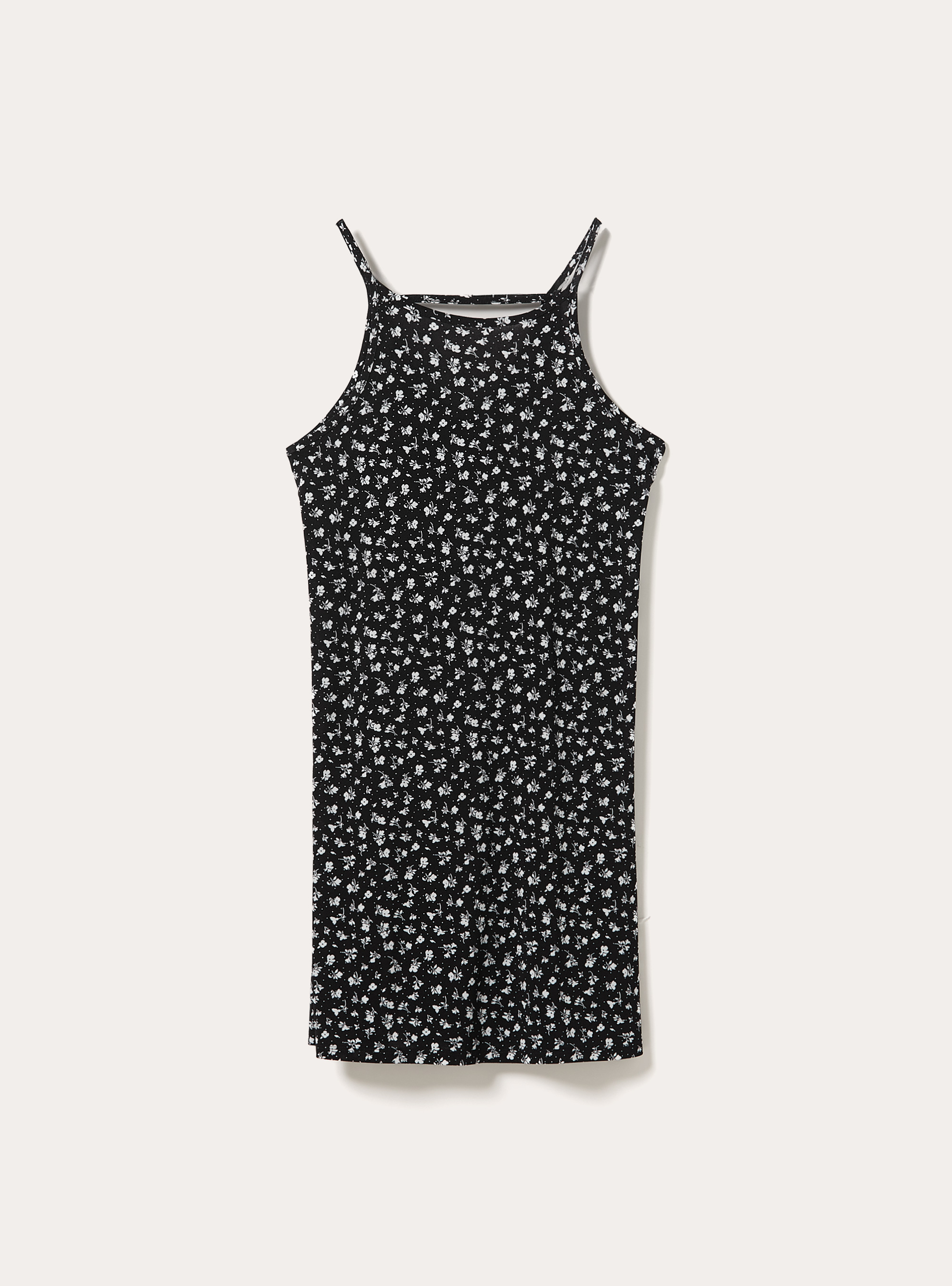 Floral Dress with Thin Straps, BK1 BLACK