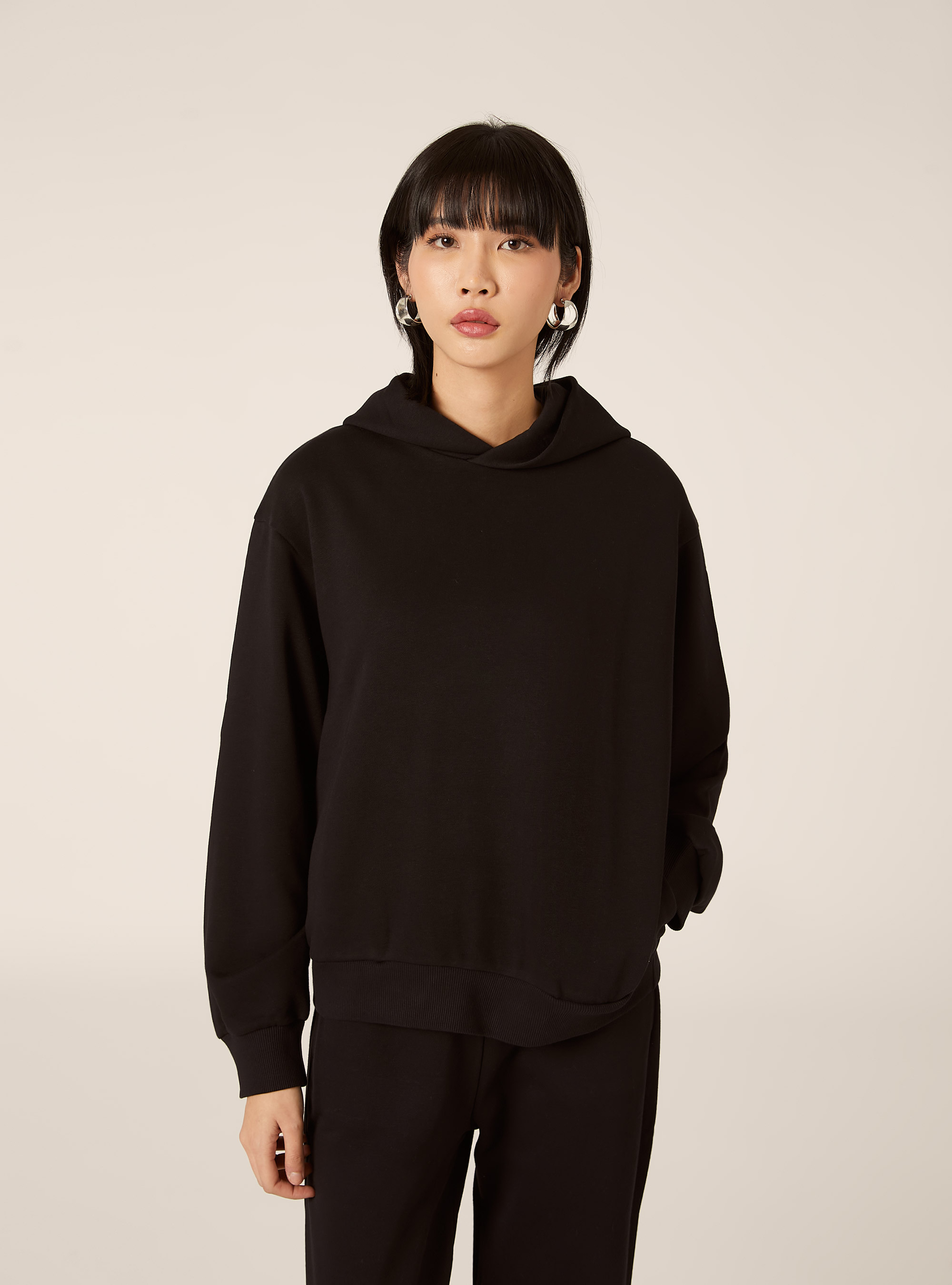 Felpa con cappuccio boxy, BK1 BLACK