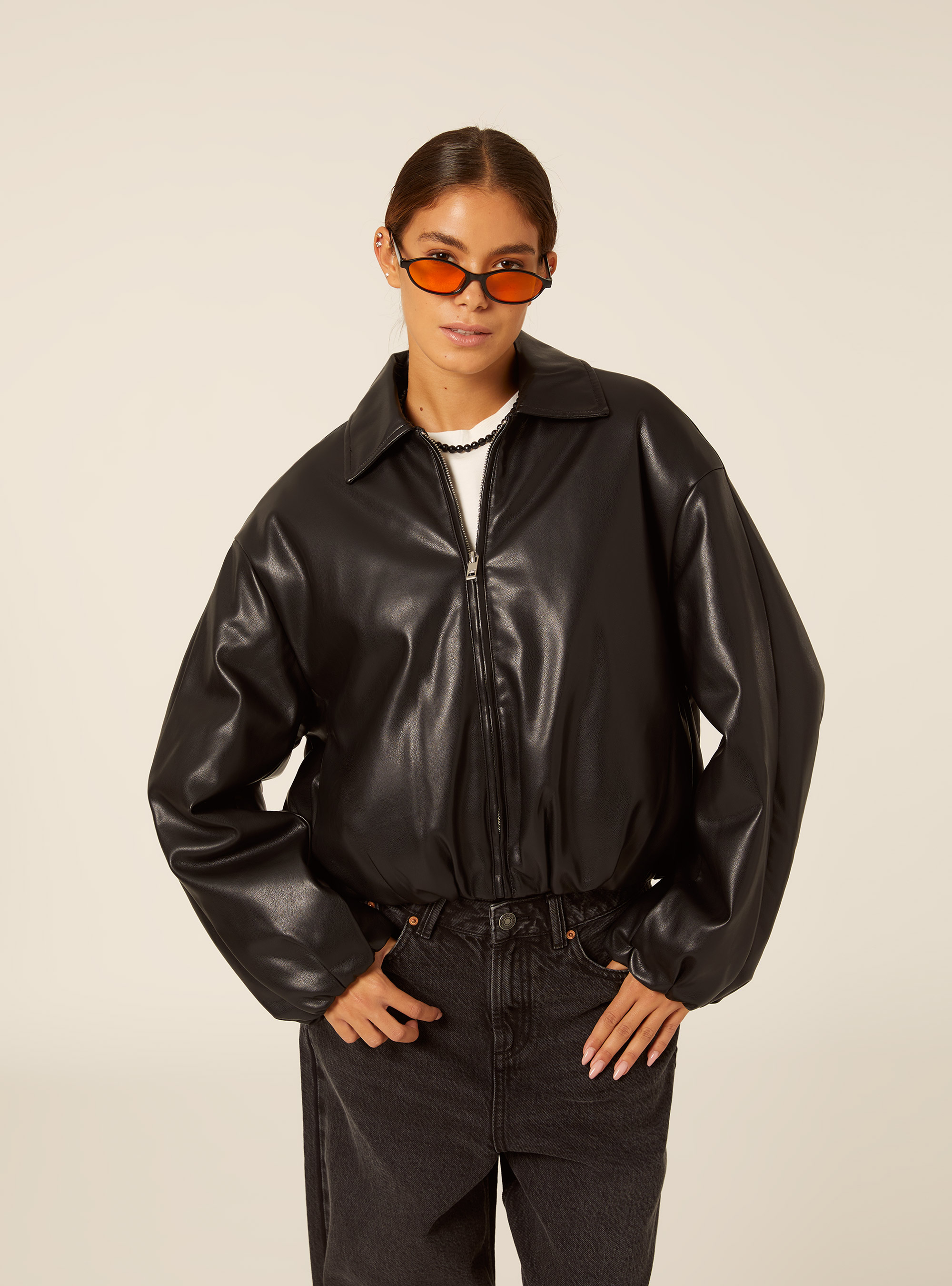 Bomber imbottito effetto pelle, BK1 BLACK
