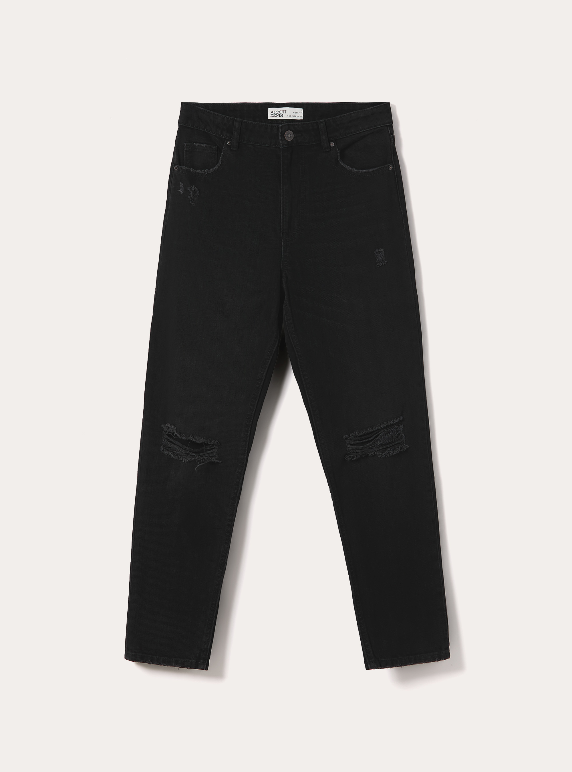 Mom fit jeans with rips, D000 BLACK