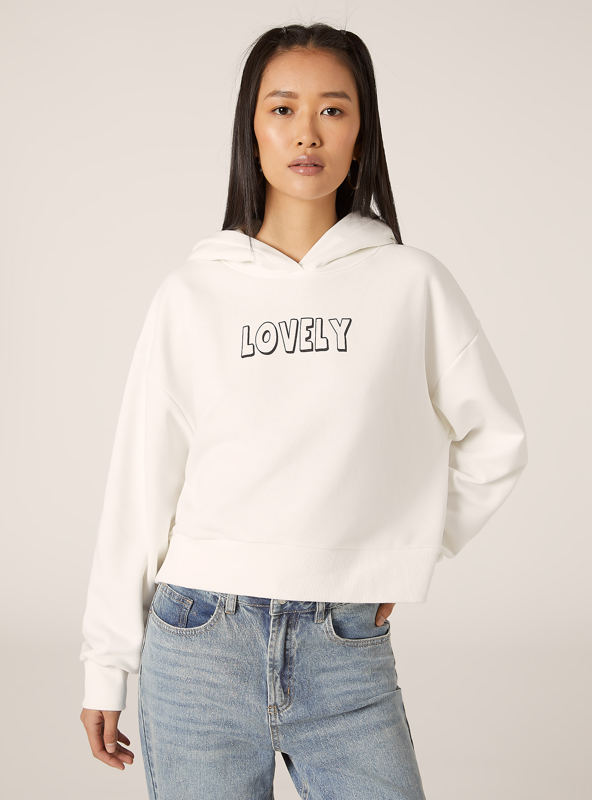 Sweatshirt court avec imprimé Teddy, WH2 WHITE