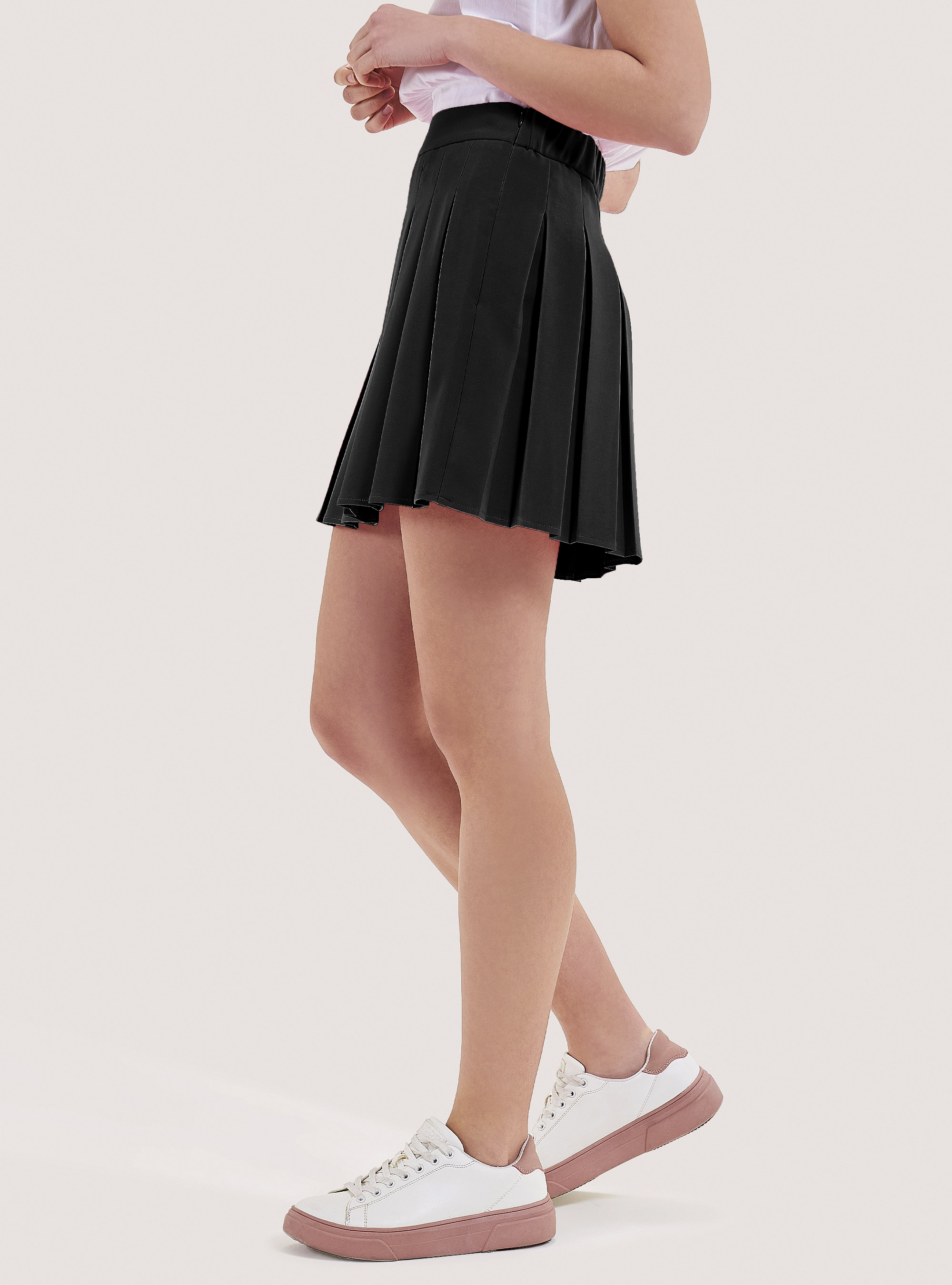 Plain pleated skirt, BK1 BLACK