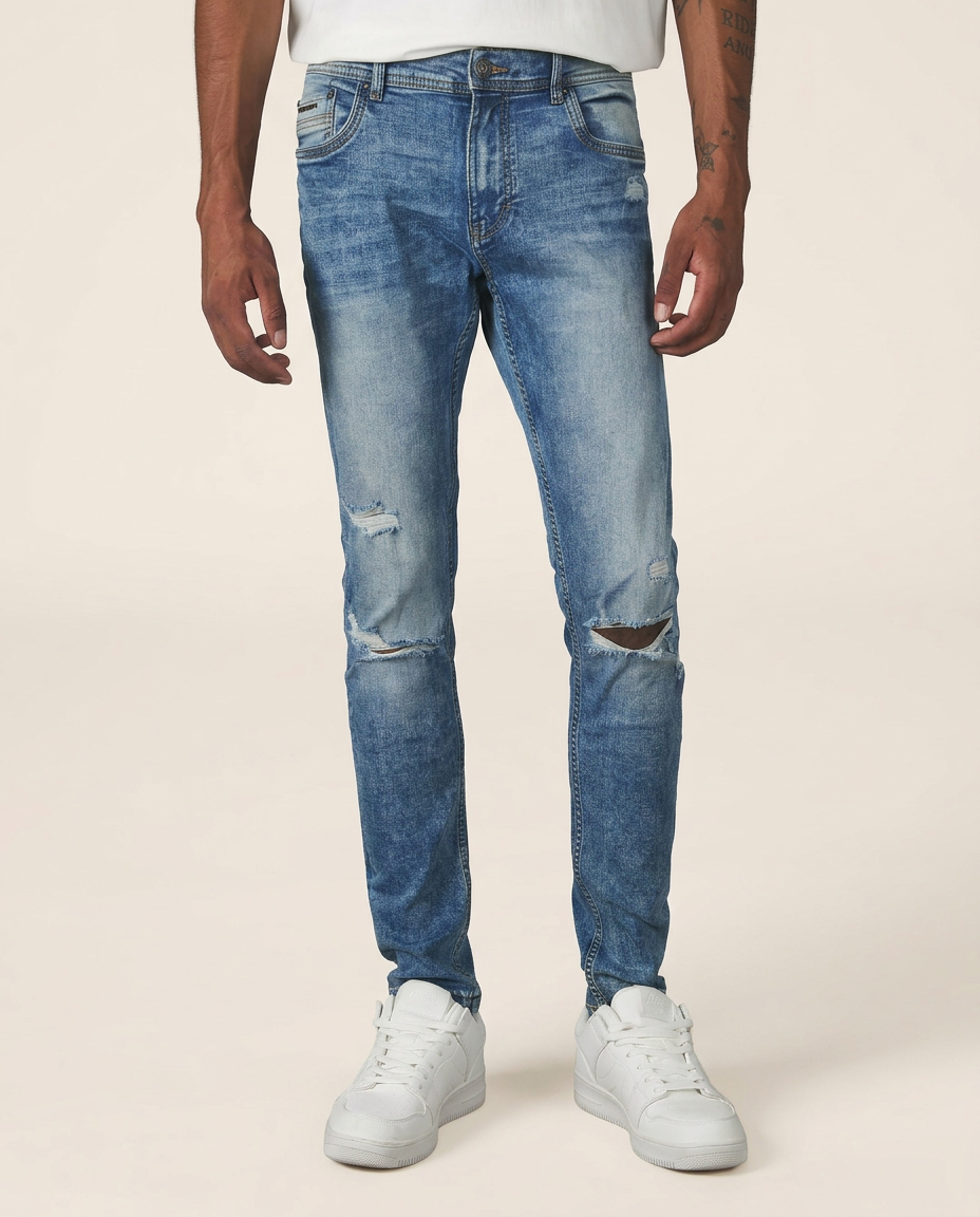 Super skinny jeans with breaks in stretch denim, D005 LIGHT BLUE