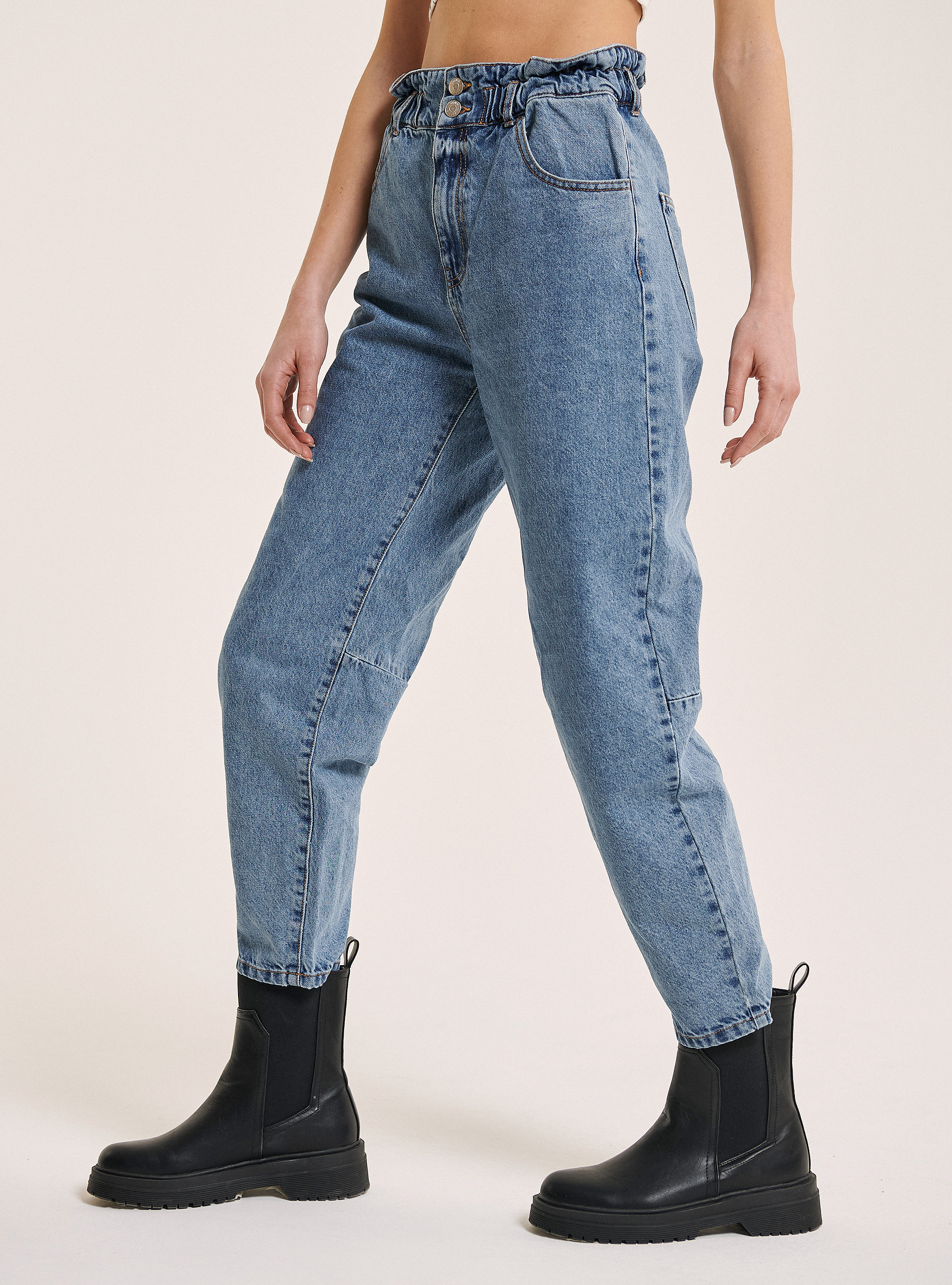 Ballon Fit Jeans mit elastischem Bund, C284 AZZURRE