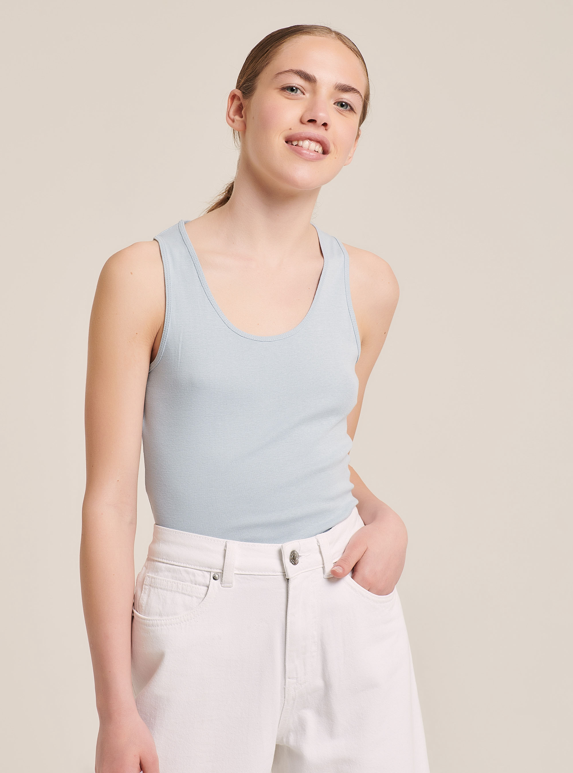 Débardeur côtelé essential en tissu stretch, C1192 AZZURRE