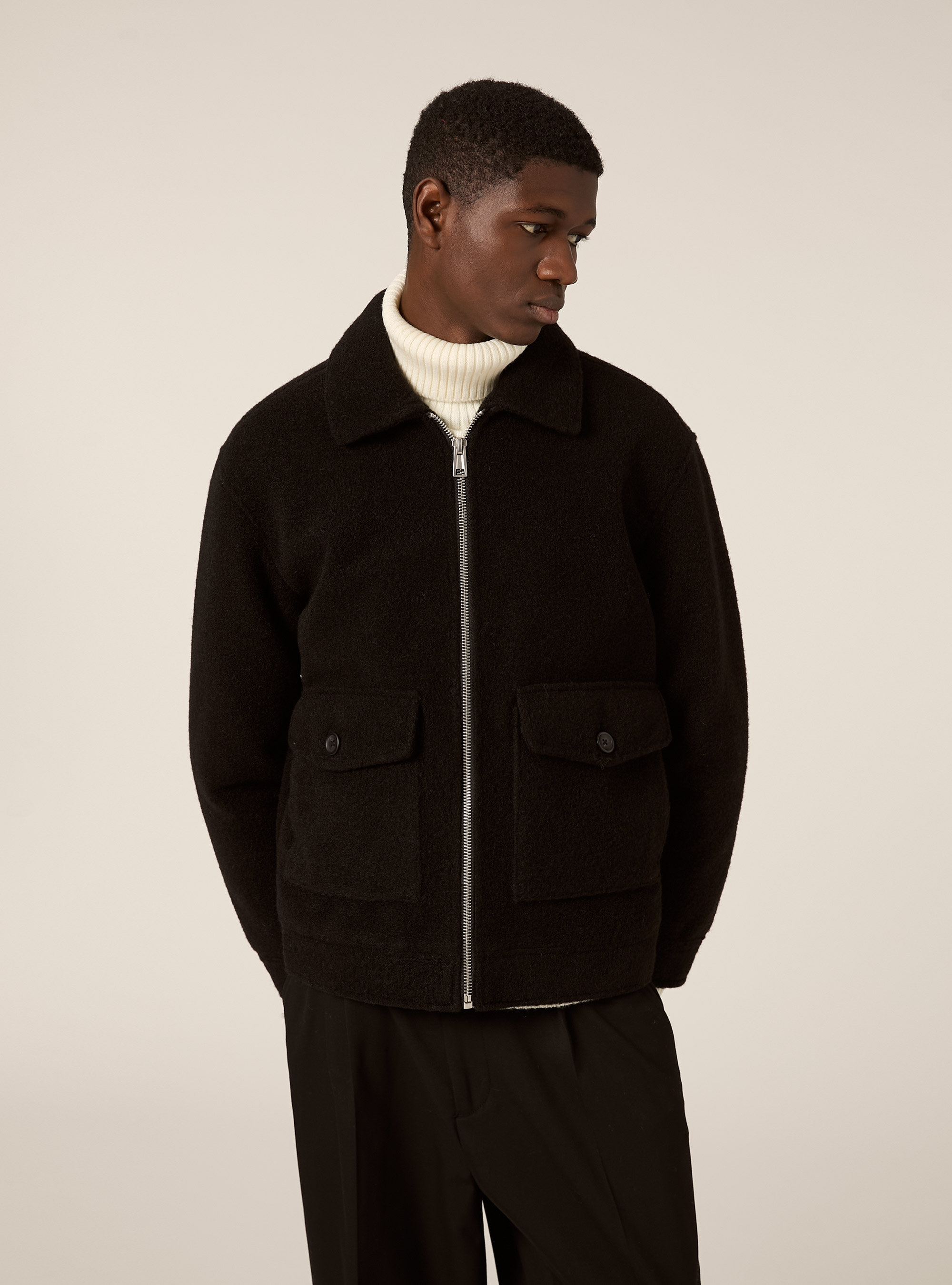 Bomber con collo camicia n melton, BK1 BLACK