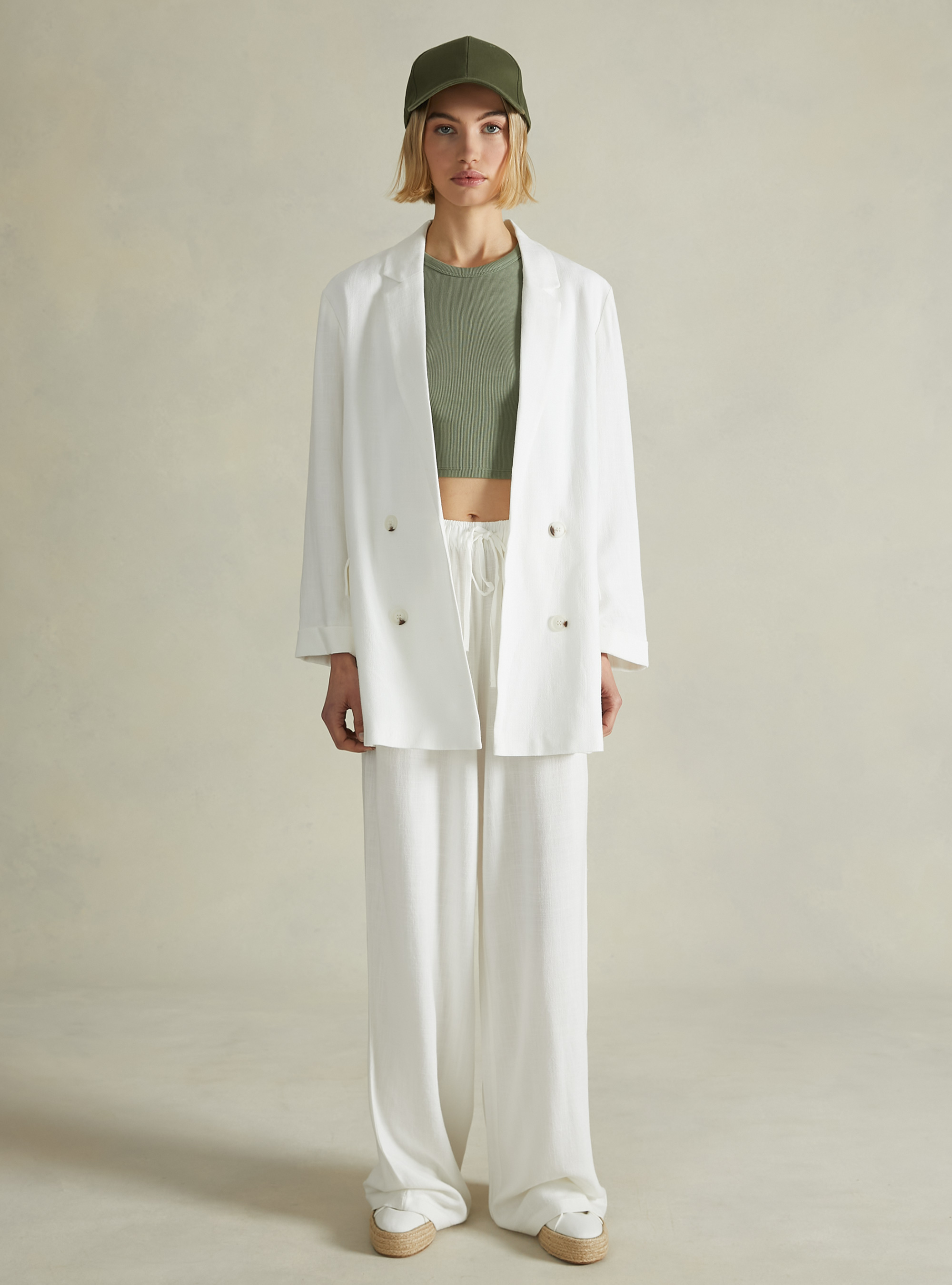 Linen blend palazzo trousers, WH1 OFF WHITE