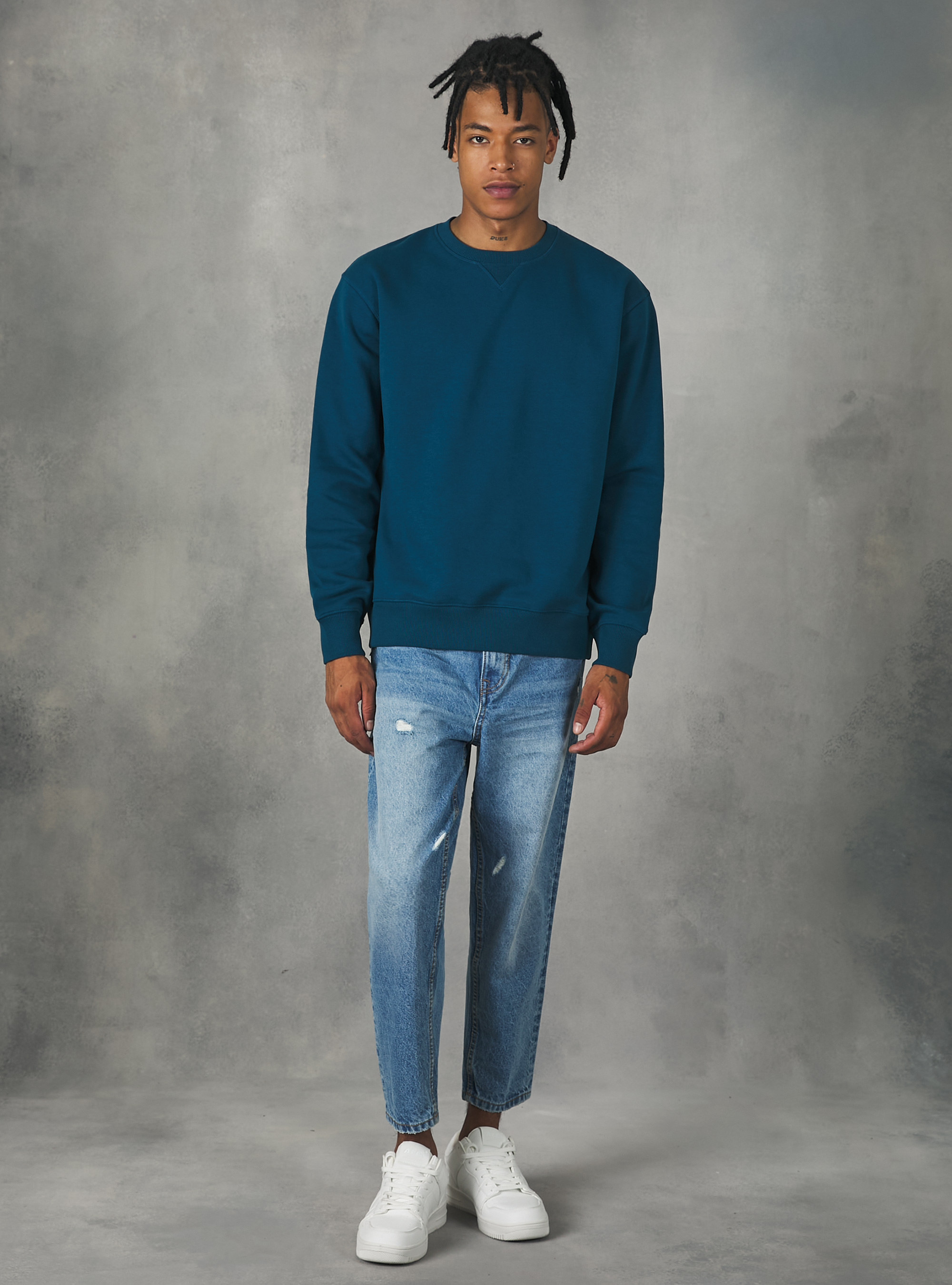 Sudadera de cuello redondo de color liso, OB2 BLUE OIL MED.