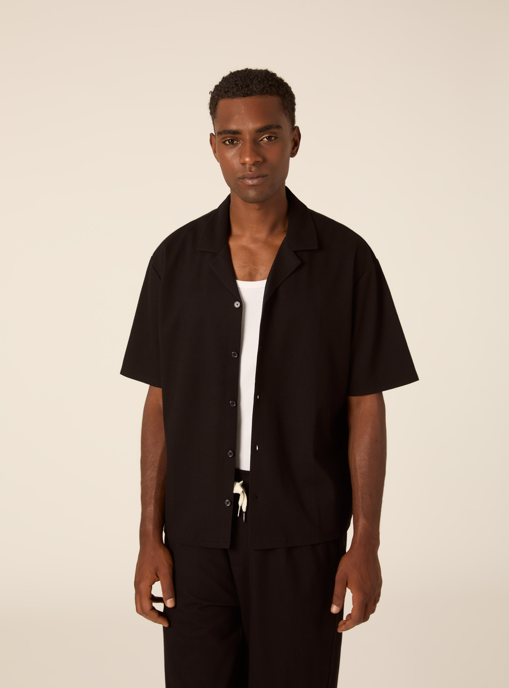 Knit Regular Fit Bowling Shirt, BK1 BLACK
