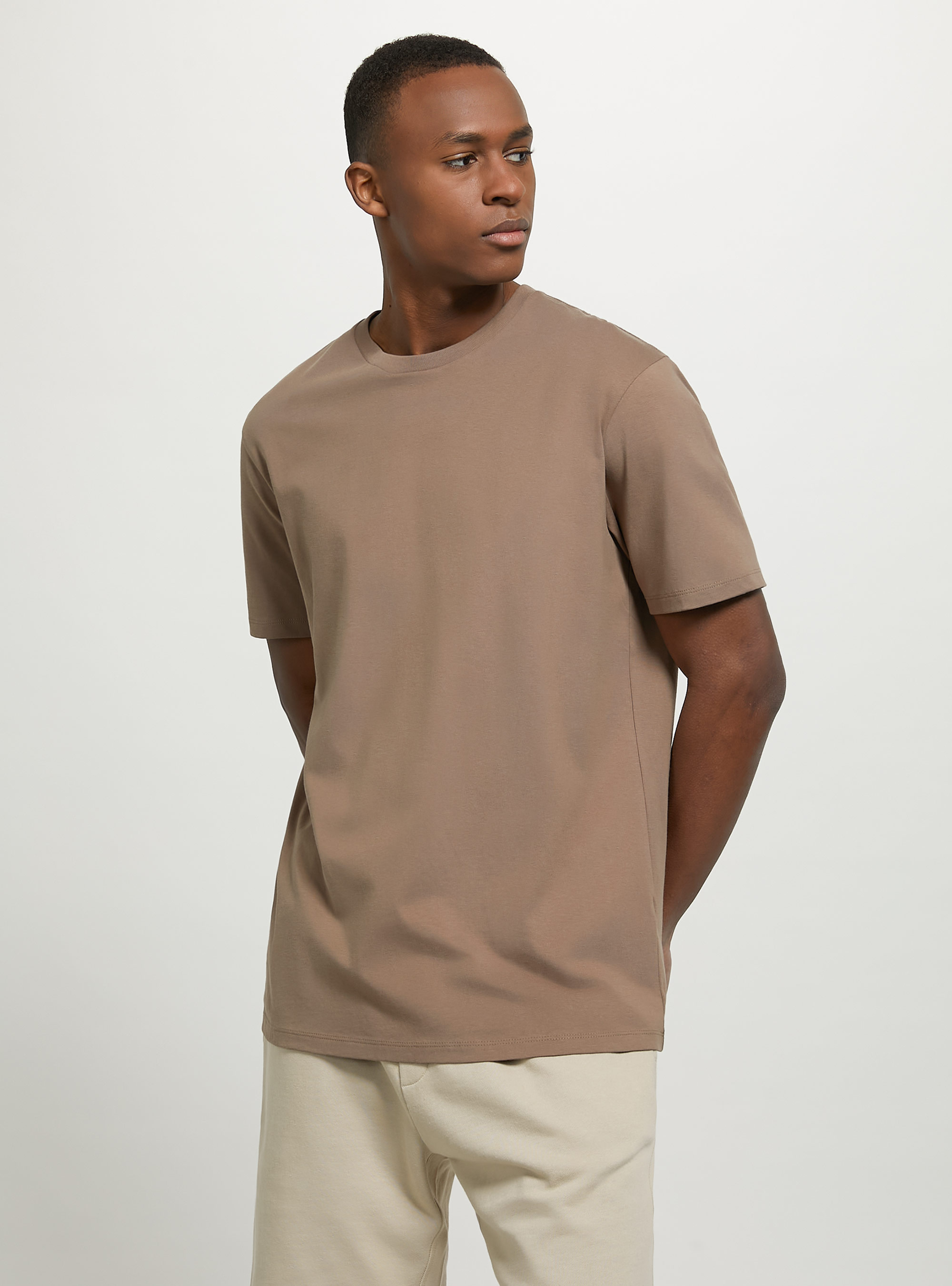 Camiseta de algod&oacute;n con cuello redondo, BR2 BROWN MEDIUM