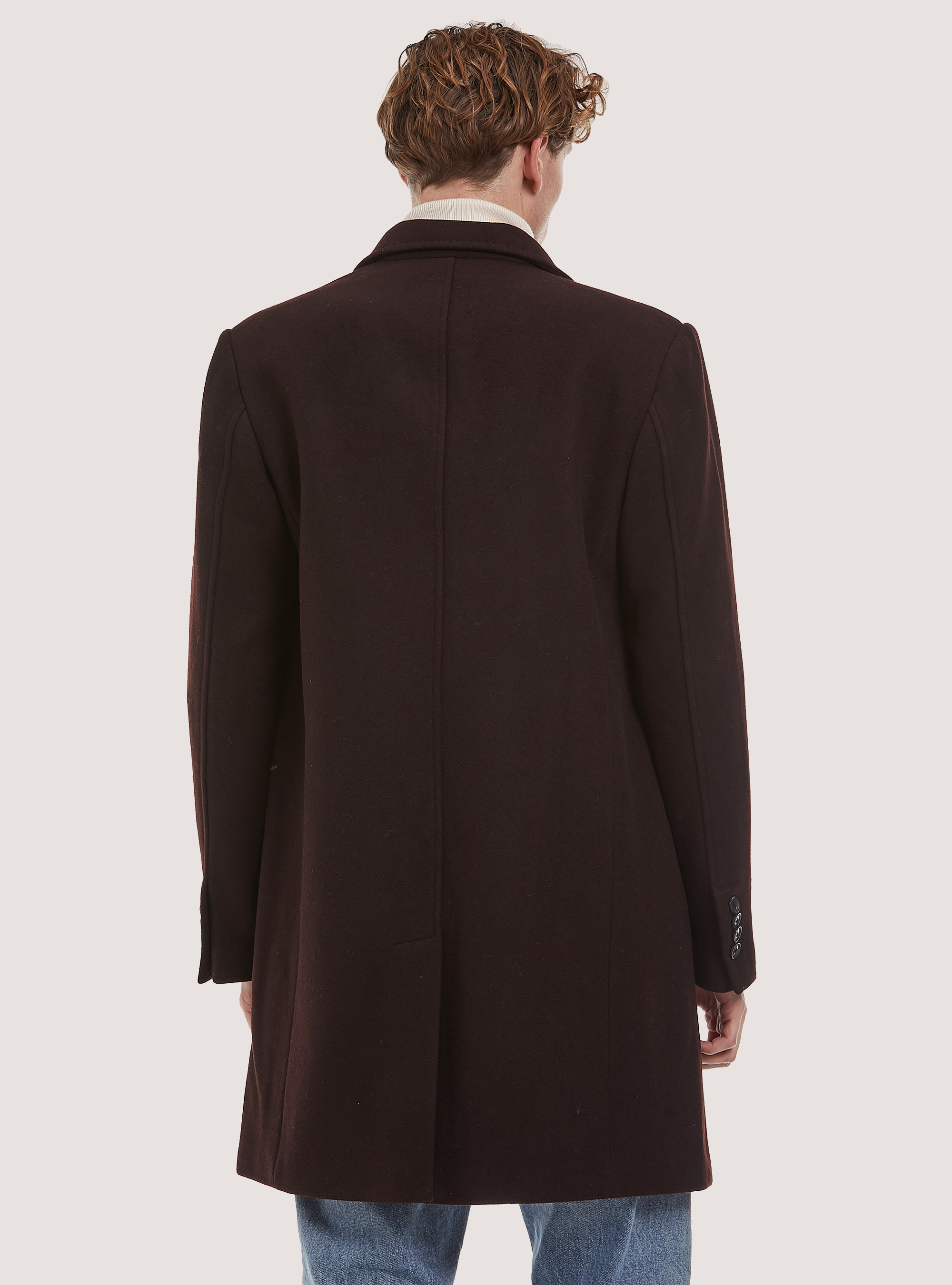 Single breasted wool blend coat, BR1 BROWN DARK