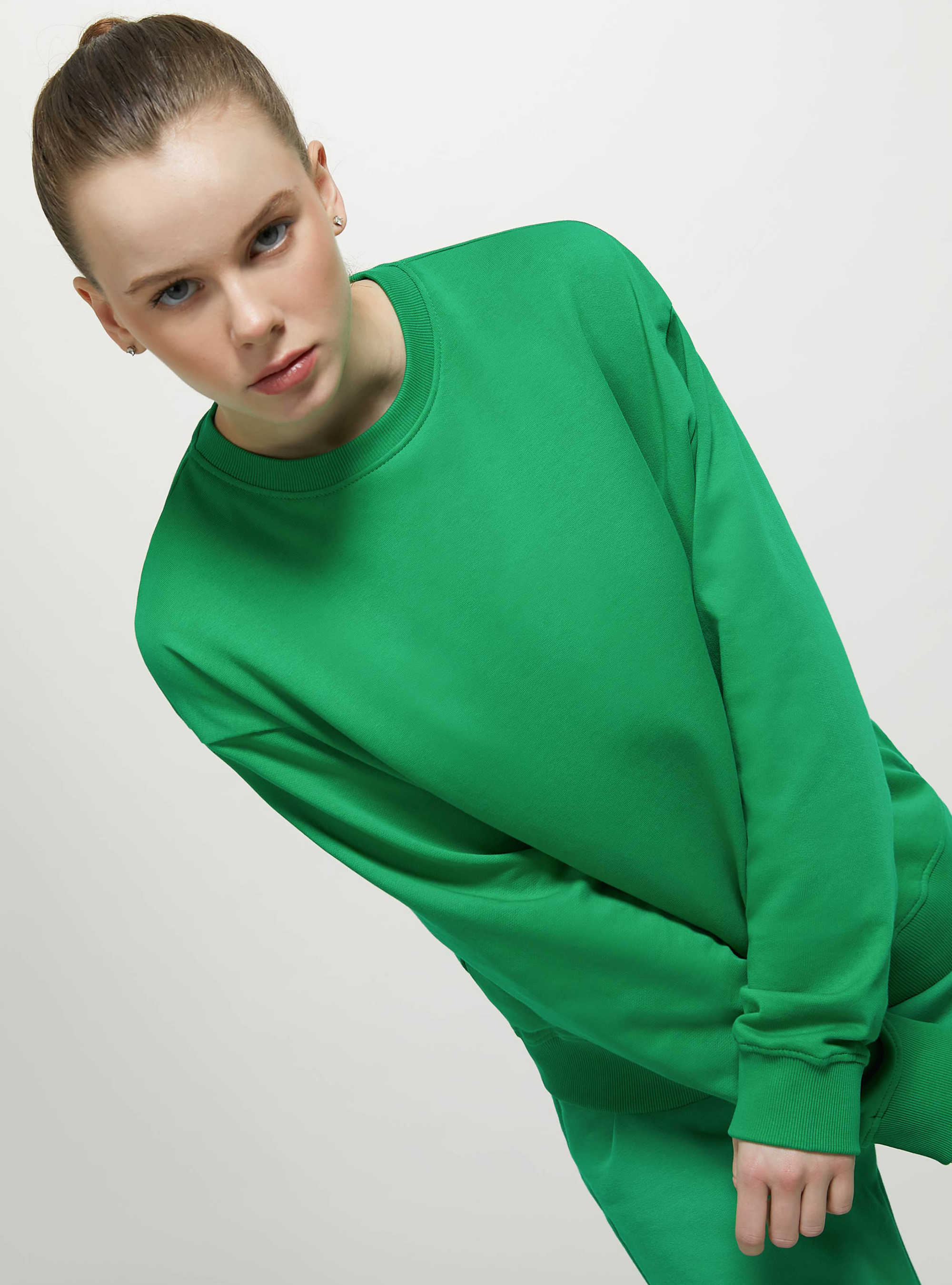 Sudadera lisa de algodón con cuello redondo, GN2 GREEN MEDIUM