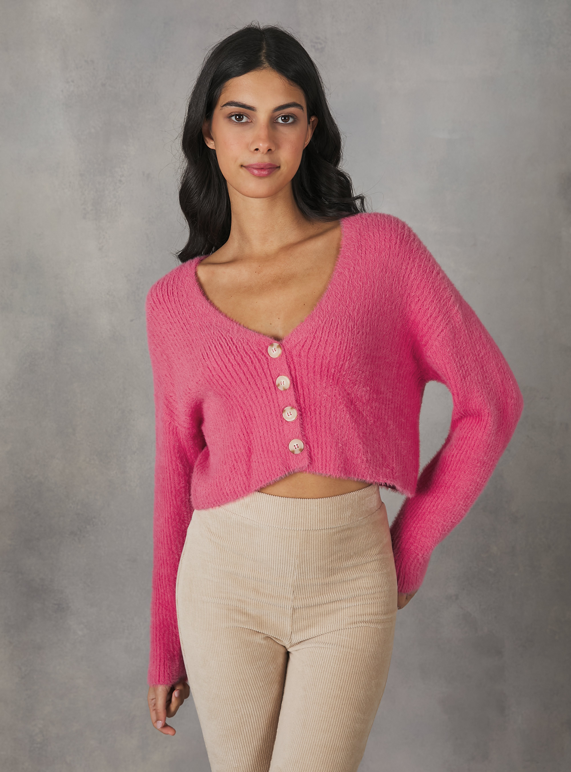 Soft touch cropped cardigan, FX2 FUXIA MEDIUM