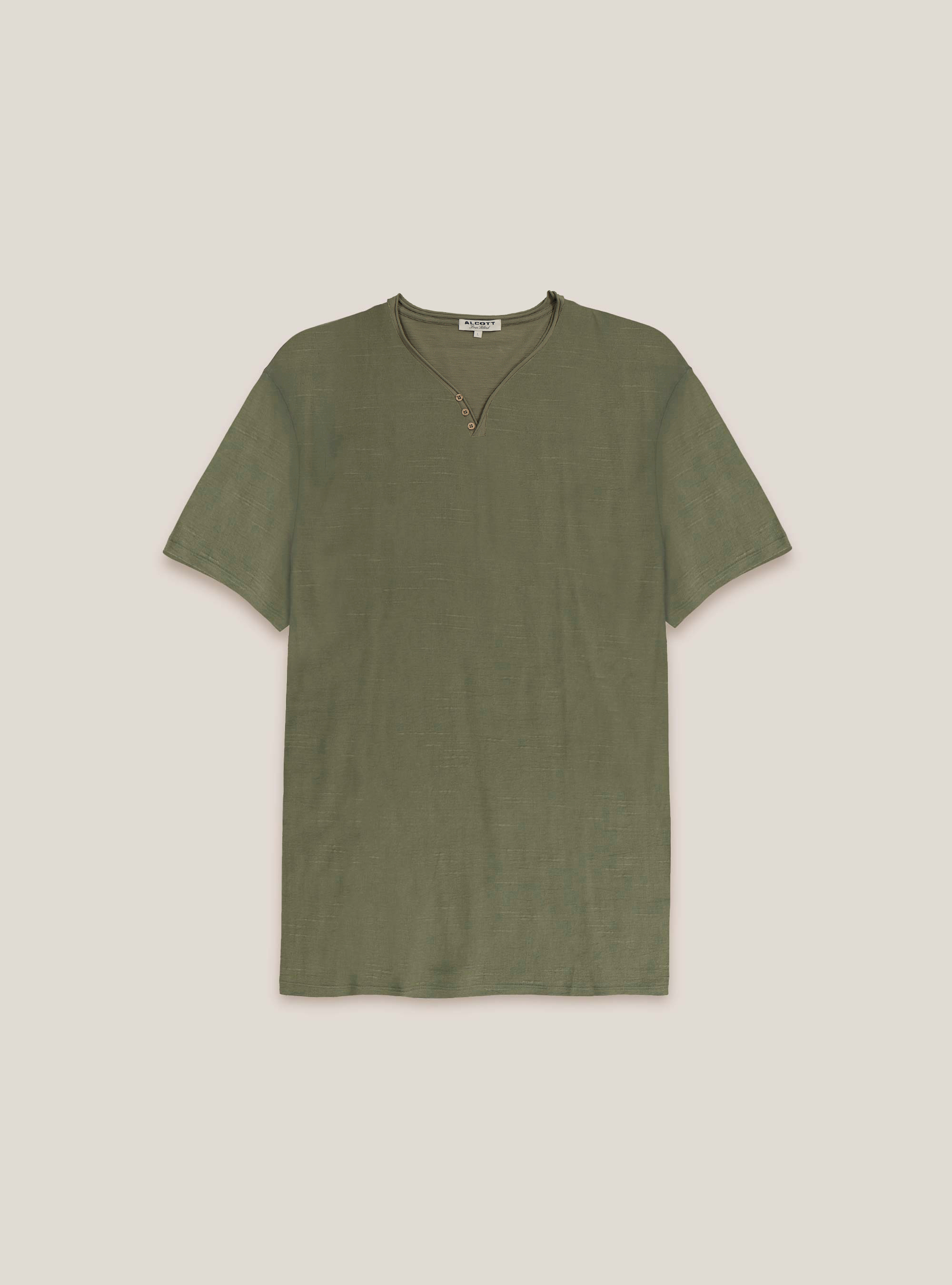 Linen blend T-shirt with serape neckline, KAKI
