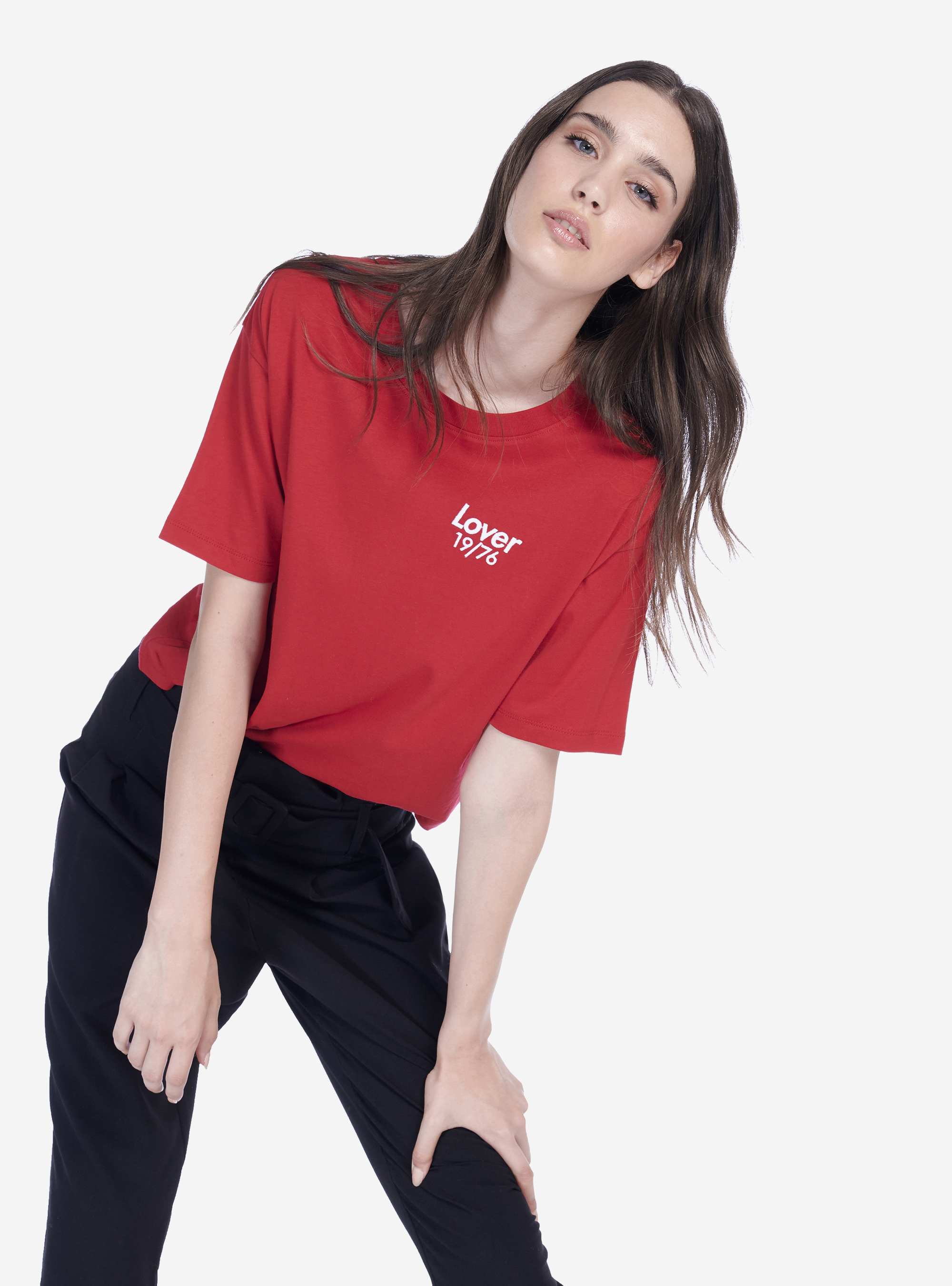 CROPPED SHIRT WITH WRITING, RED