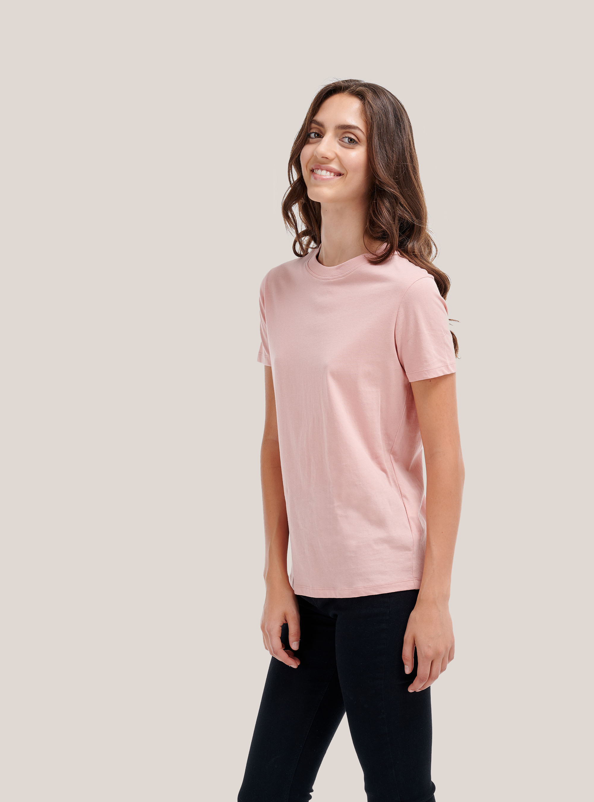 Maglietta tinta unita essential in cotone combed, ROSA