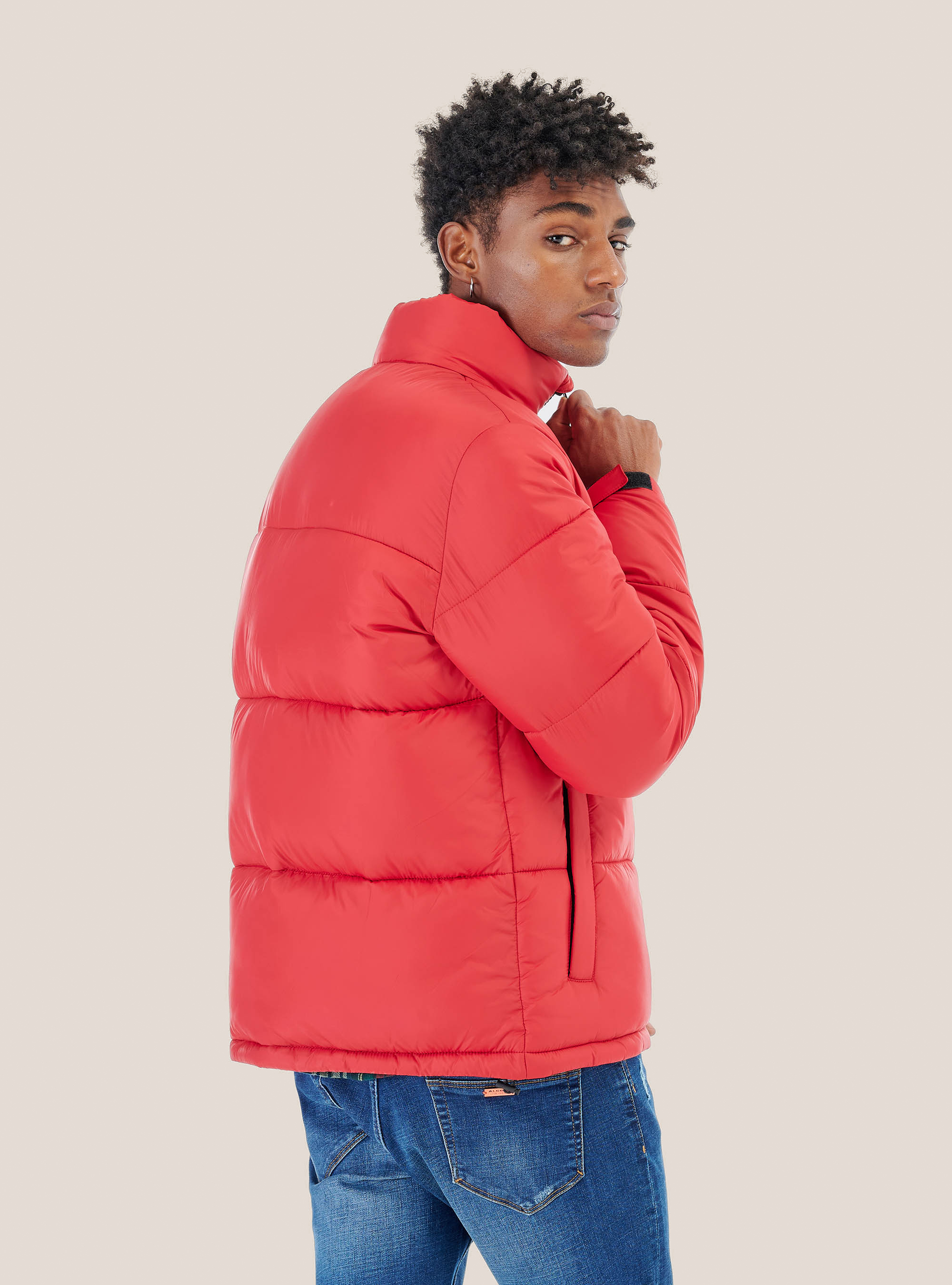 Solid colour puffy jacket, RED