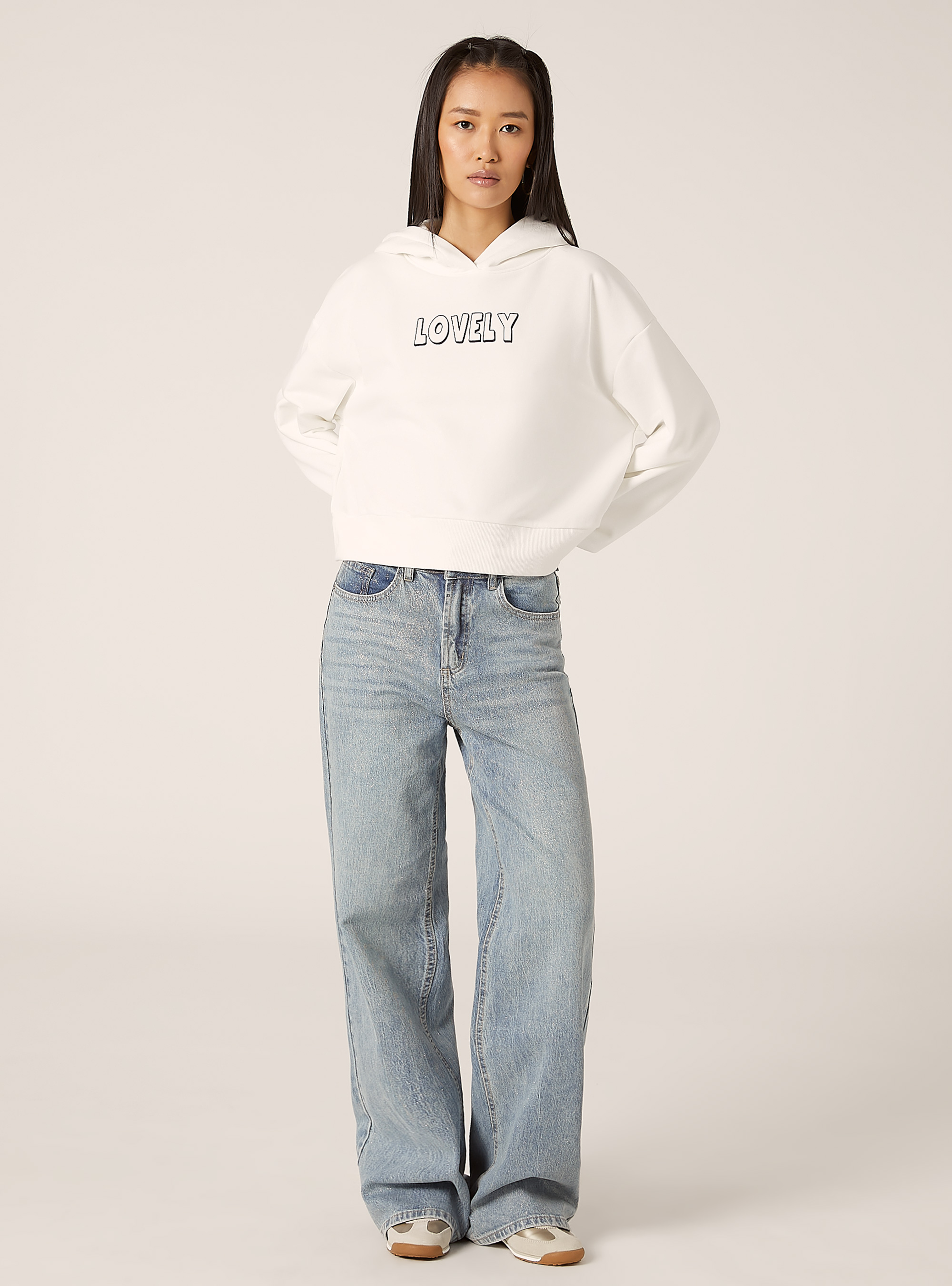 Sweatshirt court avec imprimé Teddy, WH2 WHITE