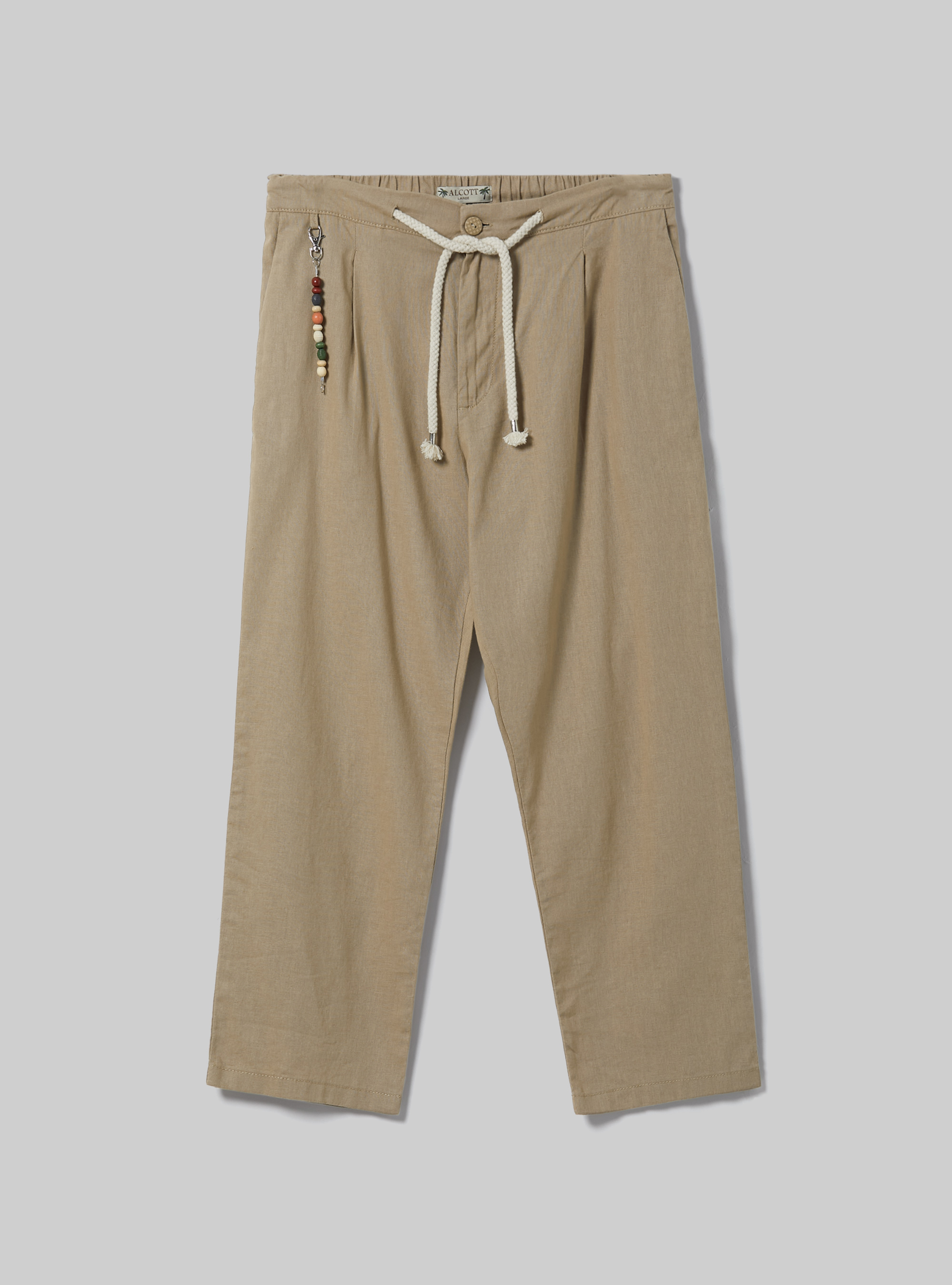 Linen-blend trousers with drawstring waist, BG2 BEIGE MEDIUM