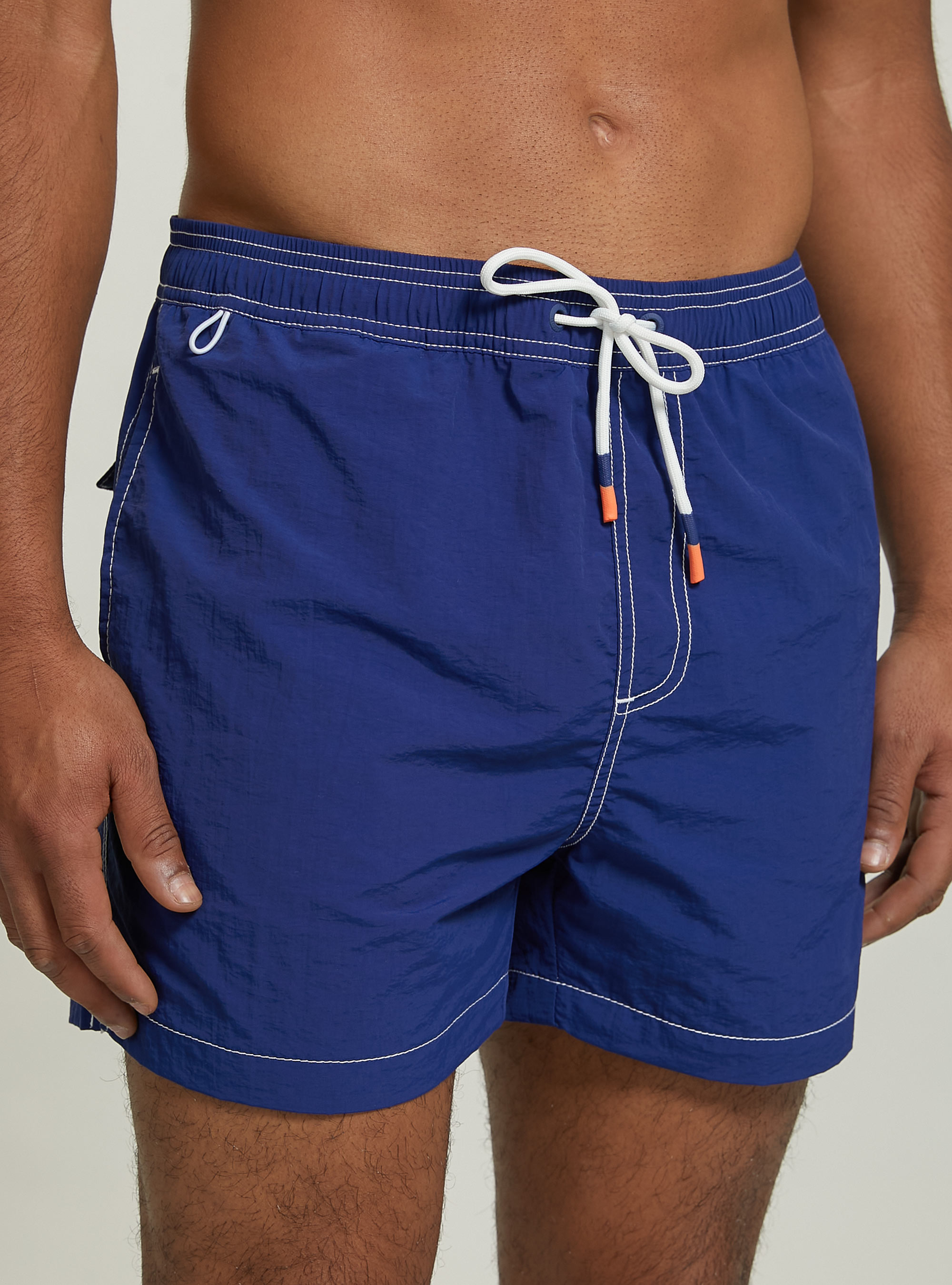 Plain-coloured swimming costume with embroidery and back pocket, BL2 BLUE MEDIUM