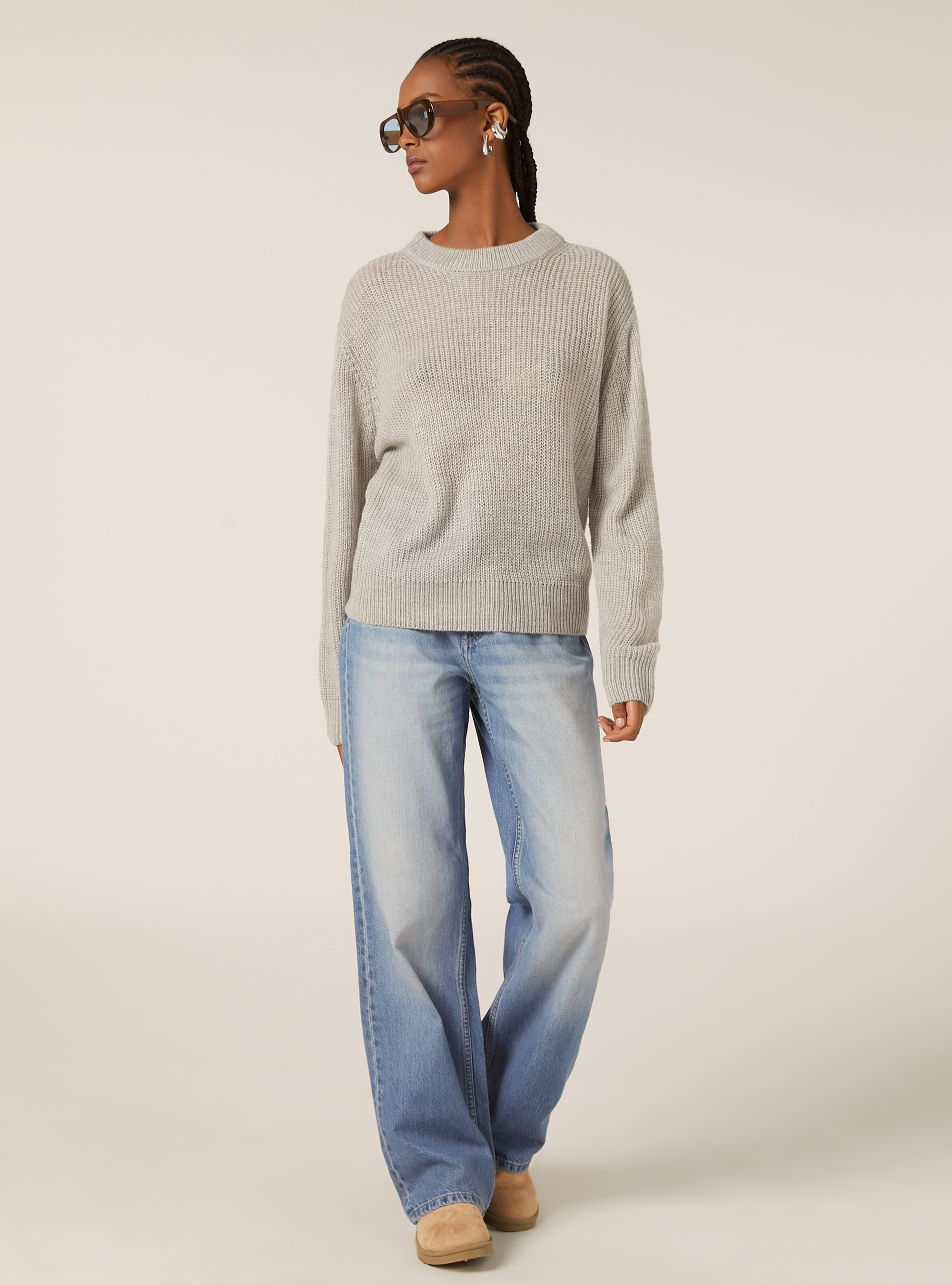 Pullover girocollo tinta unita, MGY2 GREY MEL MEDIUM