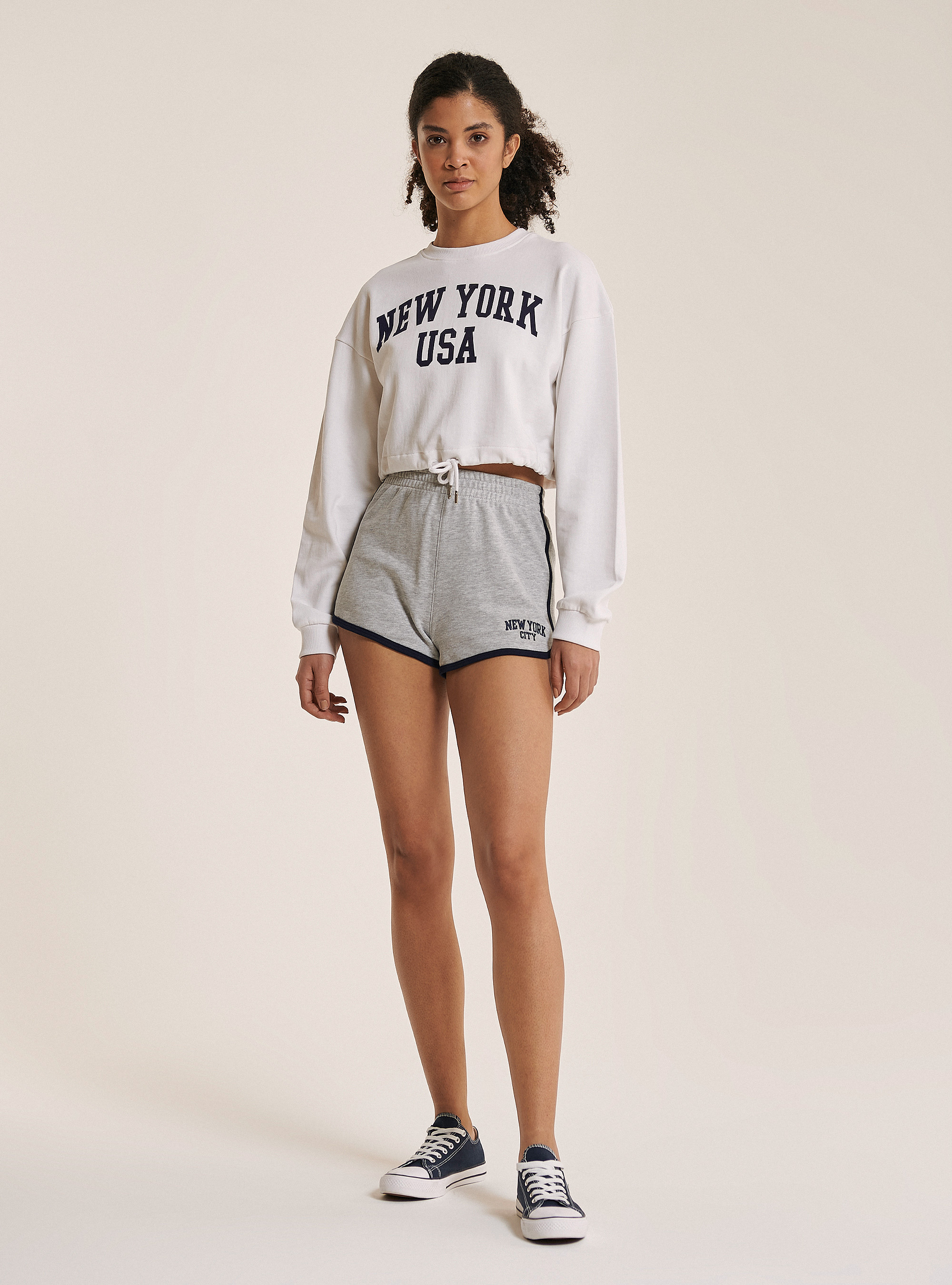 100% cotton fleece shorts with contrasting embroidery and piping, LIGHT GREY MELANGE