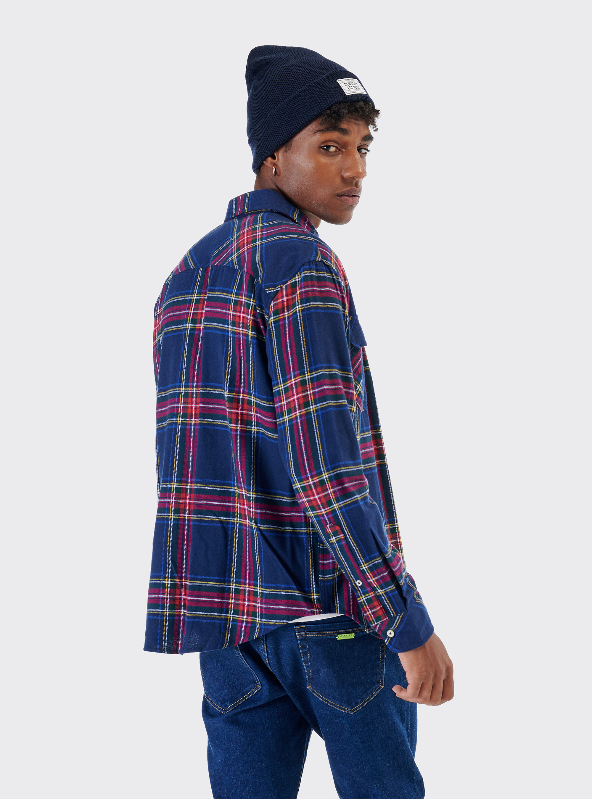 Camicia a quadri in cotone sostenibile, BLU