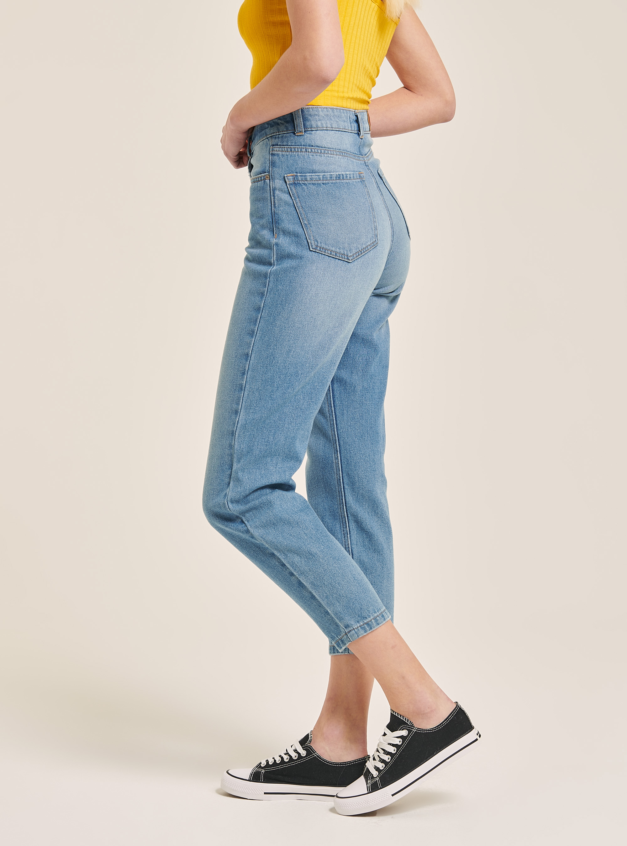 Jeans coupe mom coton bio, C272 BLUE