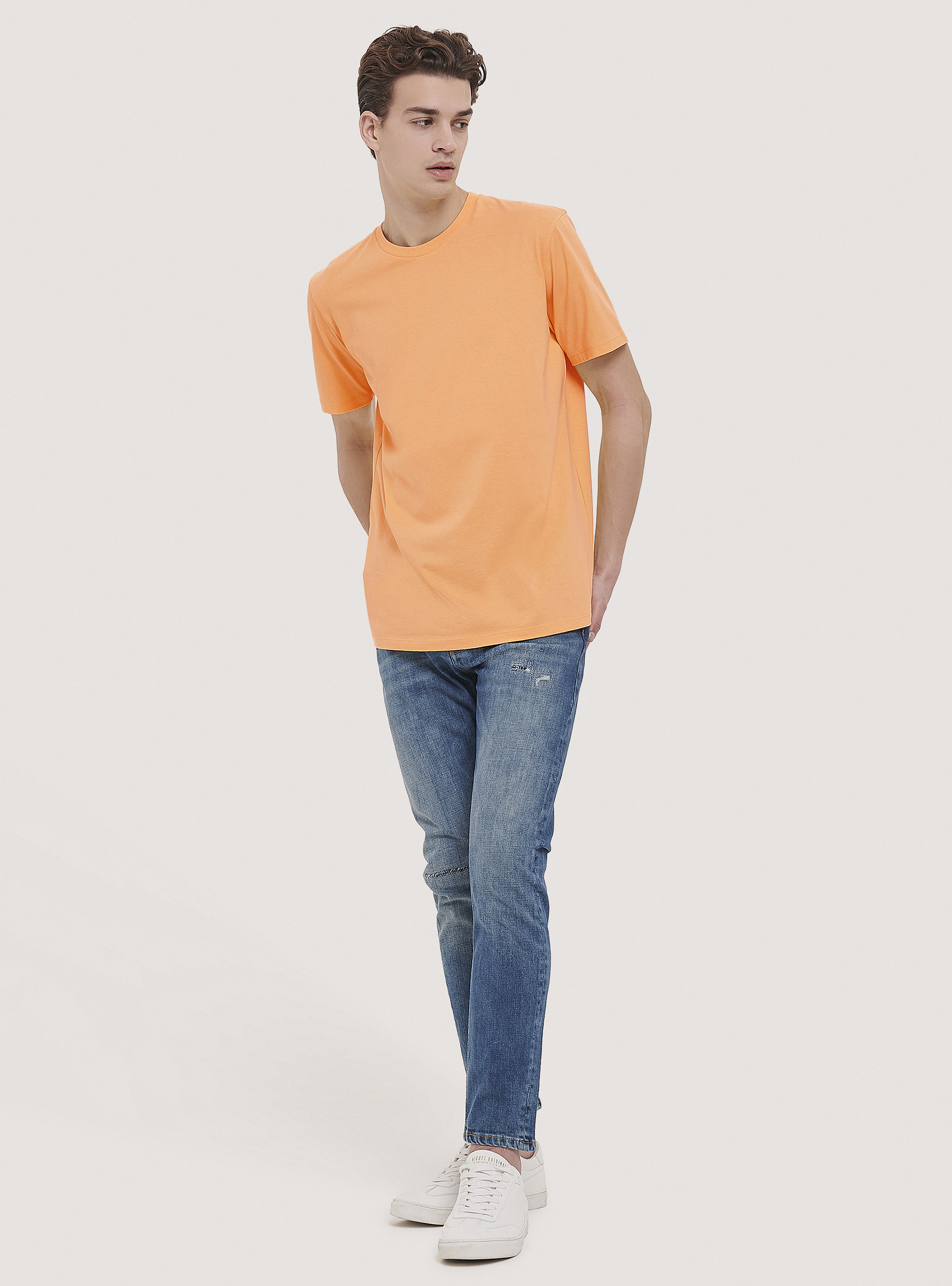 Crew-neck cotton t-shirt, OR3 LIGHT ORANGE