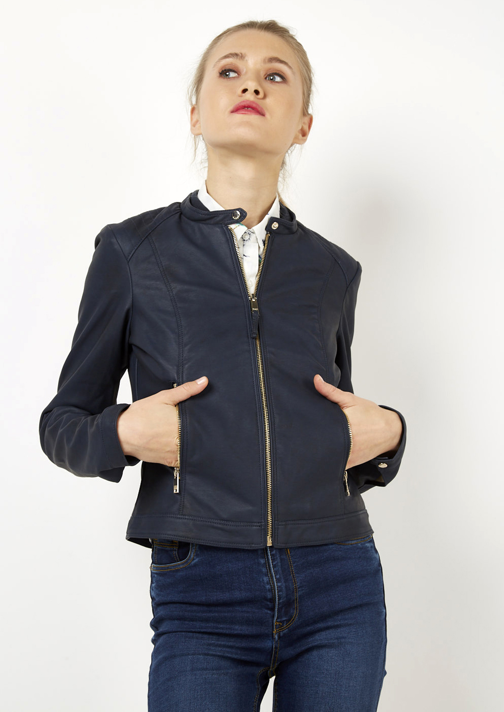  biker similpelle, BLUE NAVY