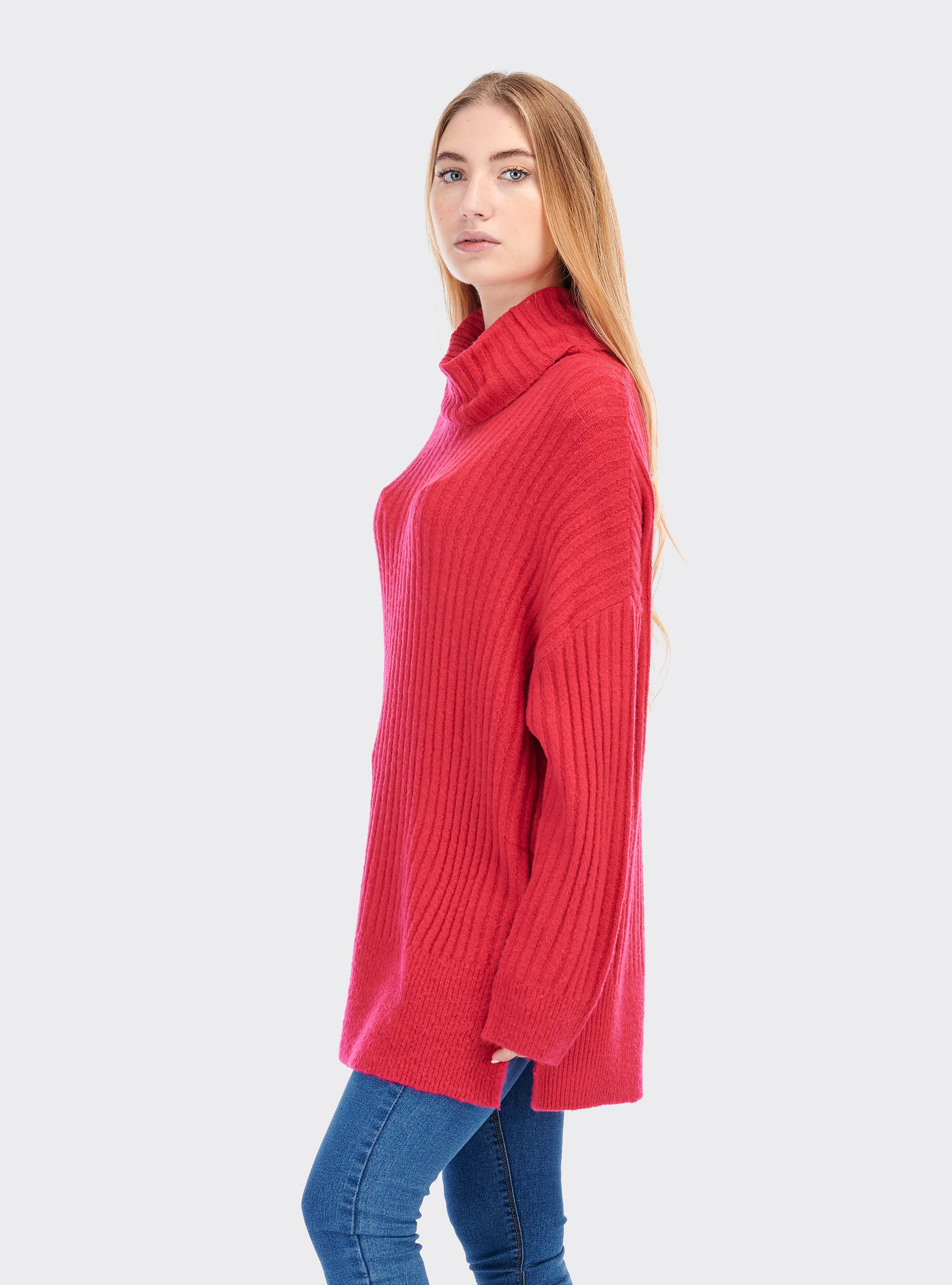 Jersey oversize de cuello alto, FUCSIA
