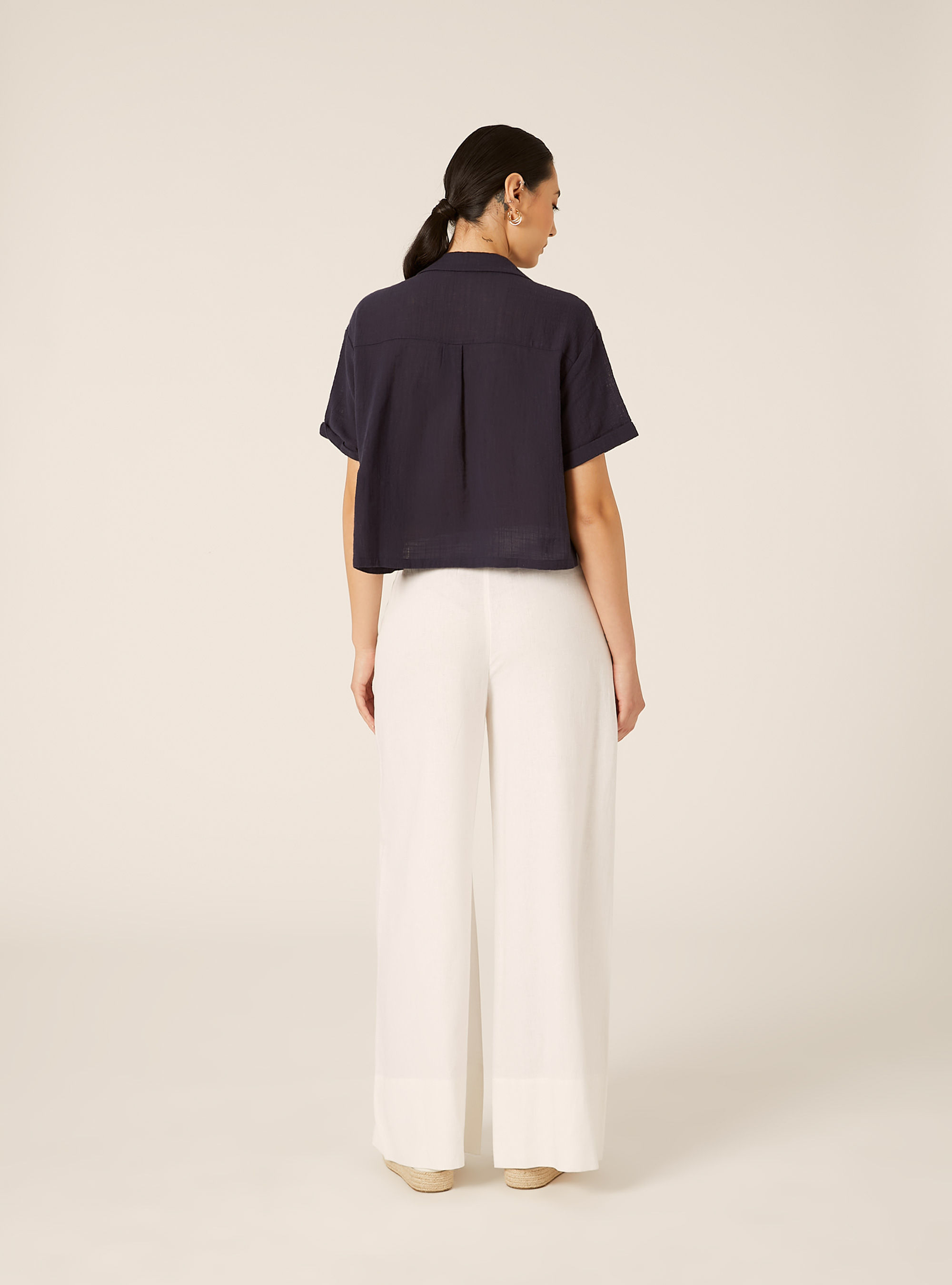 Camicia maniche corte crop, NA2 NAVY MEDIUM