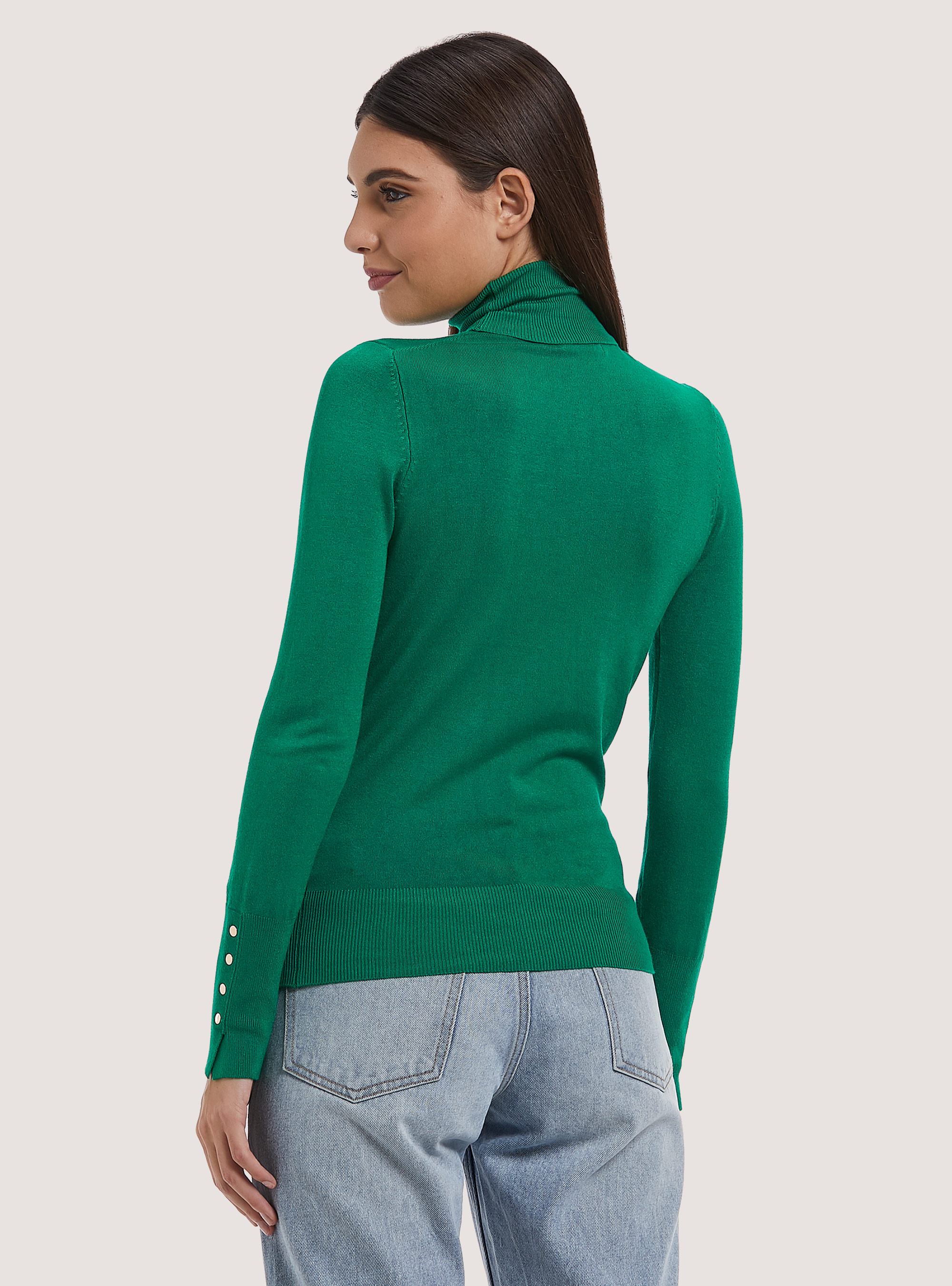 Pullover a collo alto con bottoni sulla manica, GN2 GREEN MEDIUM